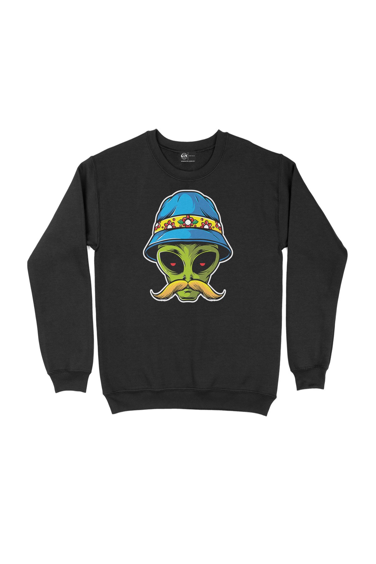 Bıyıklı Alien Siyah Sweatshirt