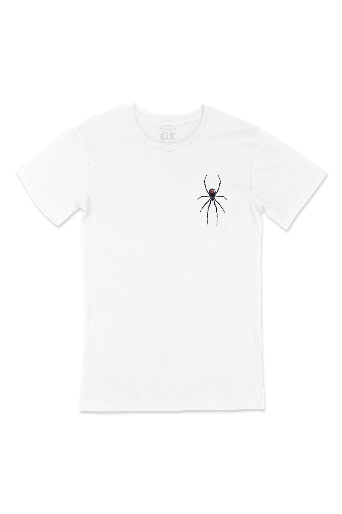 Black Widow Gerçek Örümcek Cep Logo Tasarımlı Beyaz Tişört