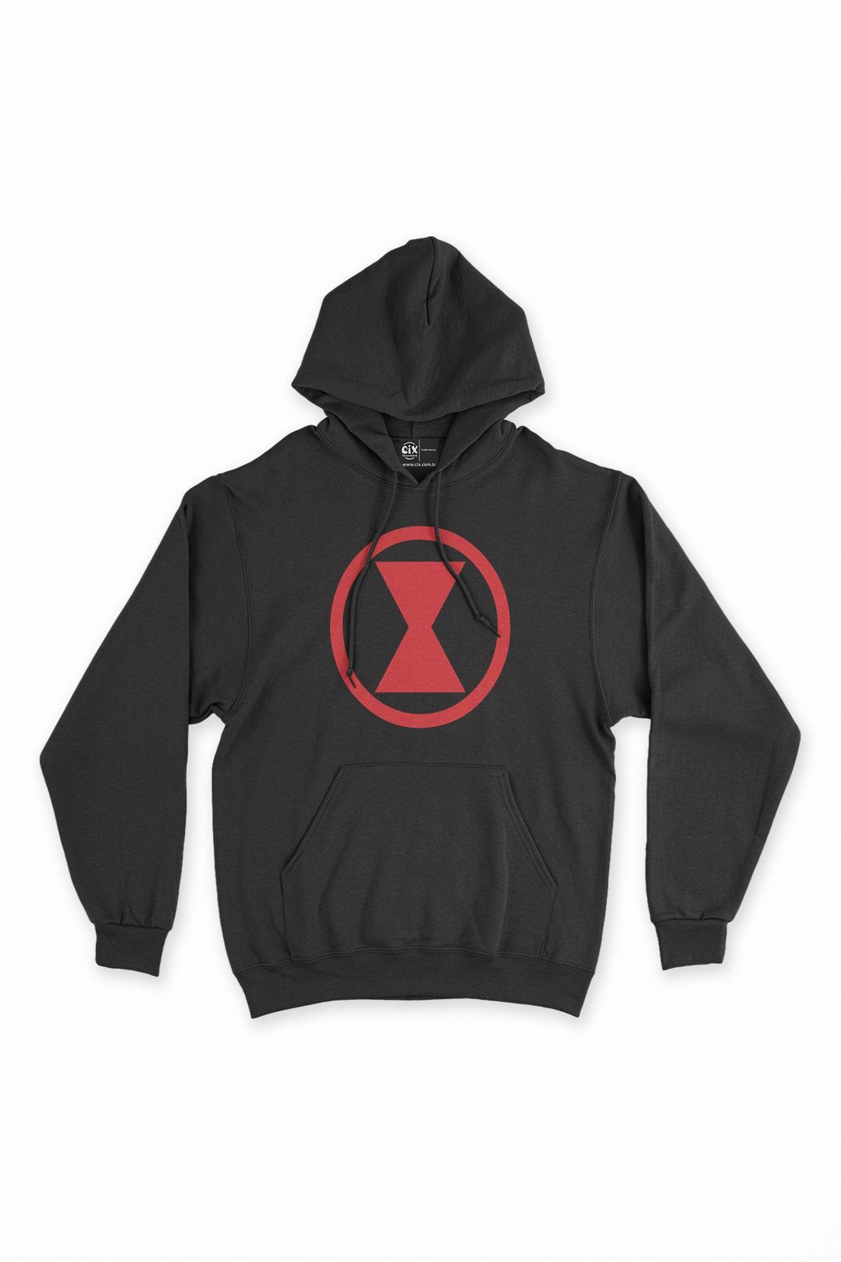 Black Widow Logolu Siyah Kapşonlu Sweatshirt Hoodie