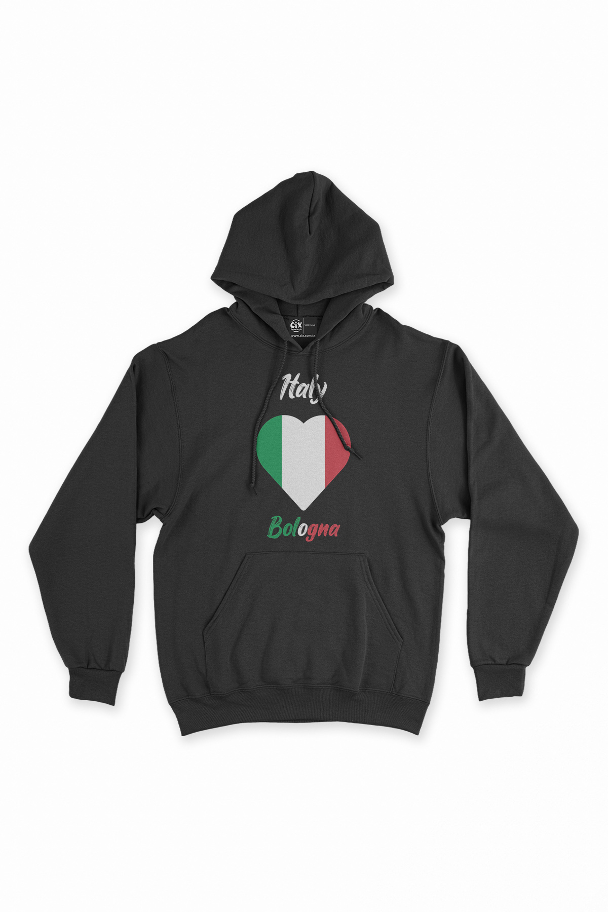 Bolonya İtalya Bayraklı Kalpli Siyah Sweatshirt Hoodie