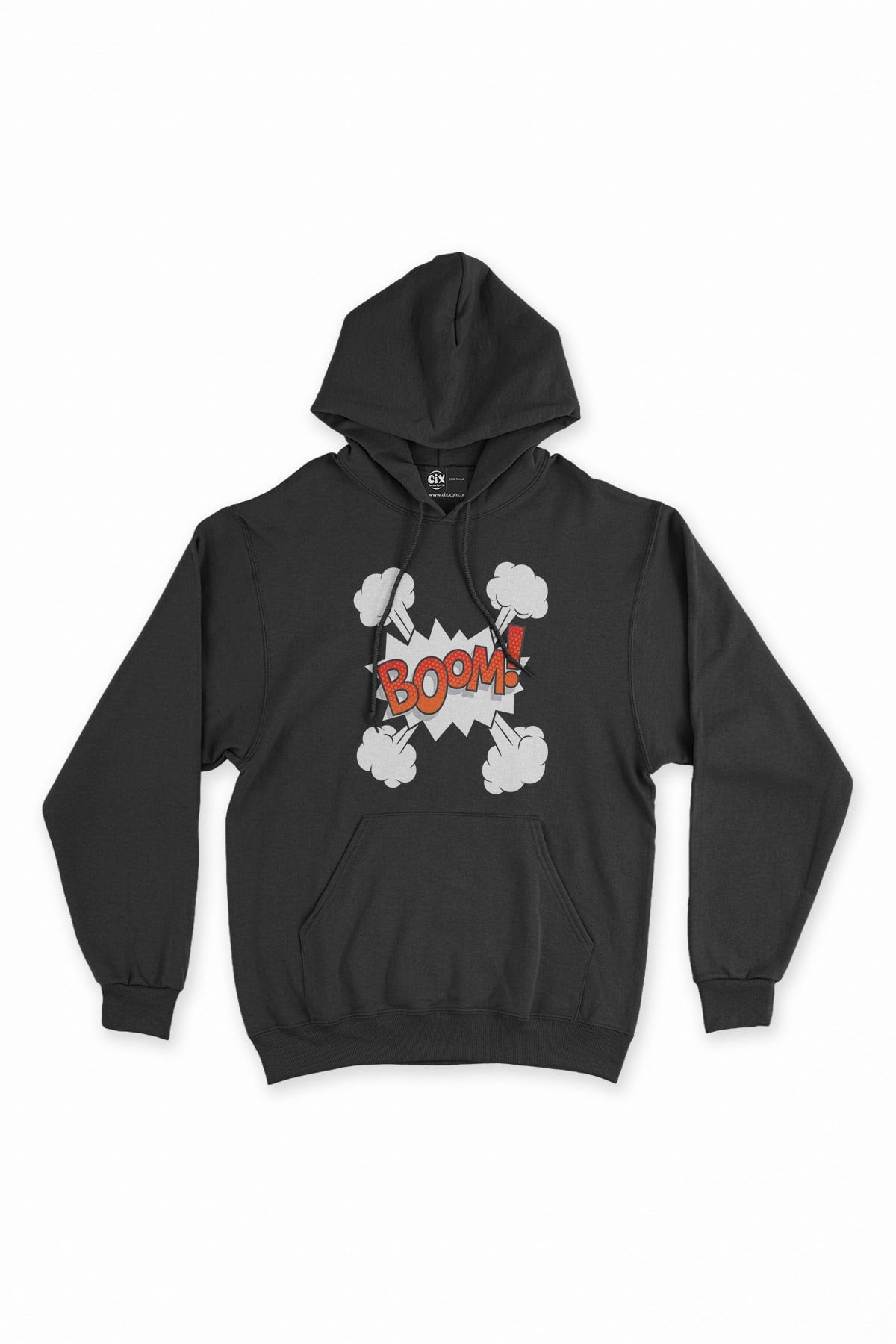 Boom Tasarımlı Siyah Kapşonlu Sweatshirt Hoodie
