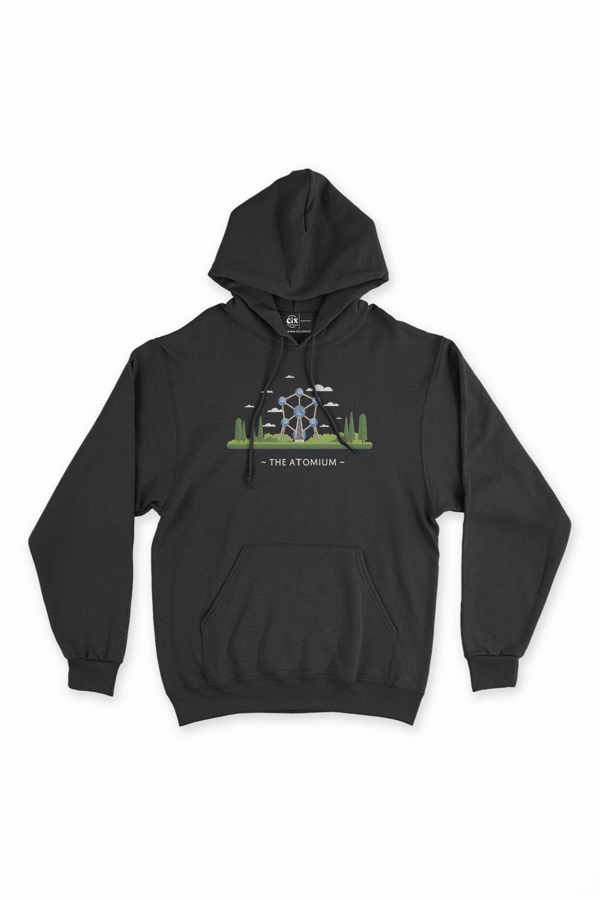 Brüksel Atomium Siyah Kapşonlu Sweatshirt Hoodie