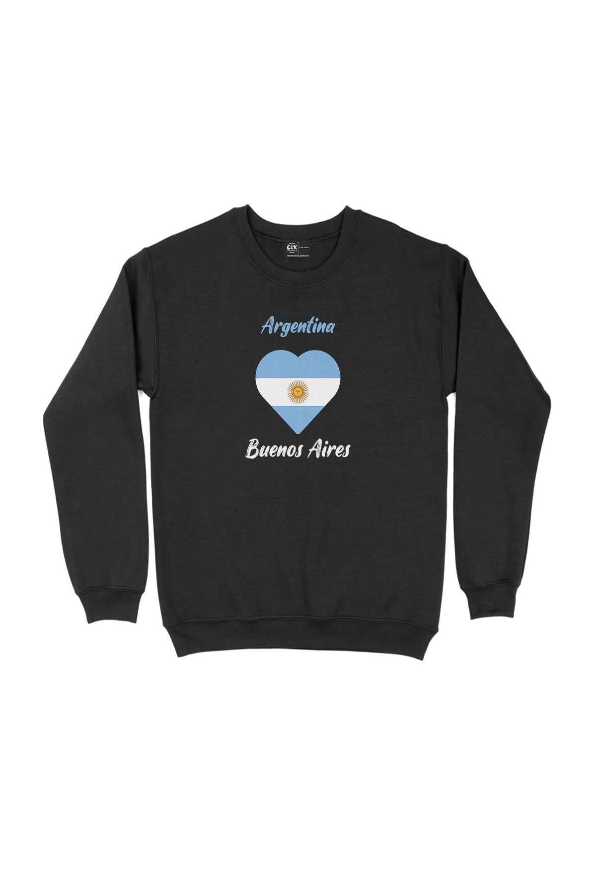 Buenos Aires Arjantin Bayraklı Kalpli Siyah Sweatshirt