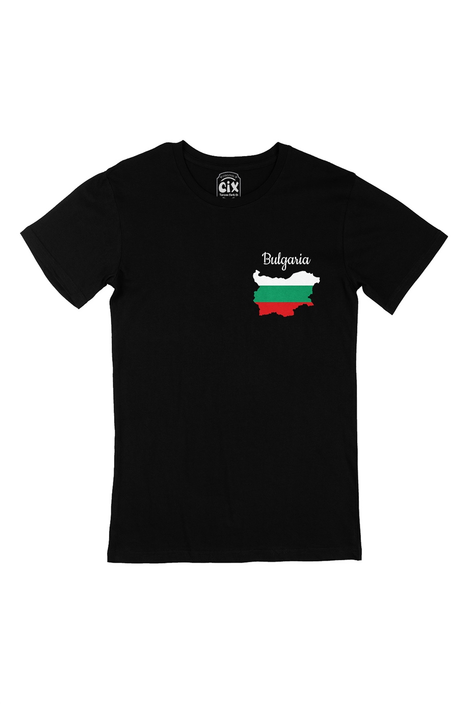 Bulgaristan Haritalı ve Bayraklı Cep Logo Tasarımlı Siyah Tişört