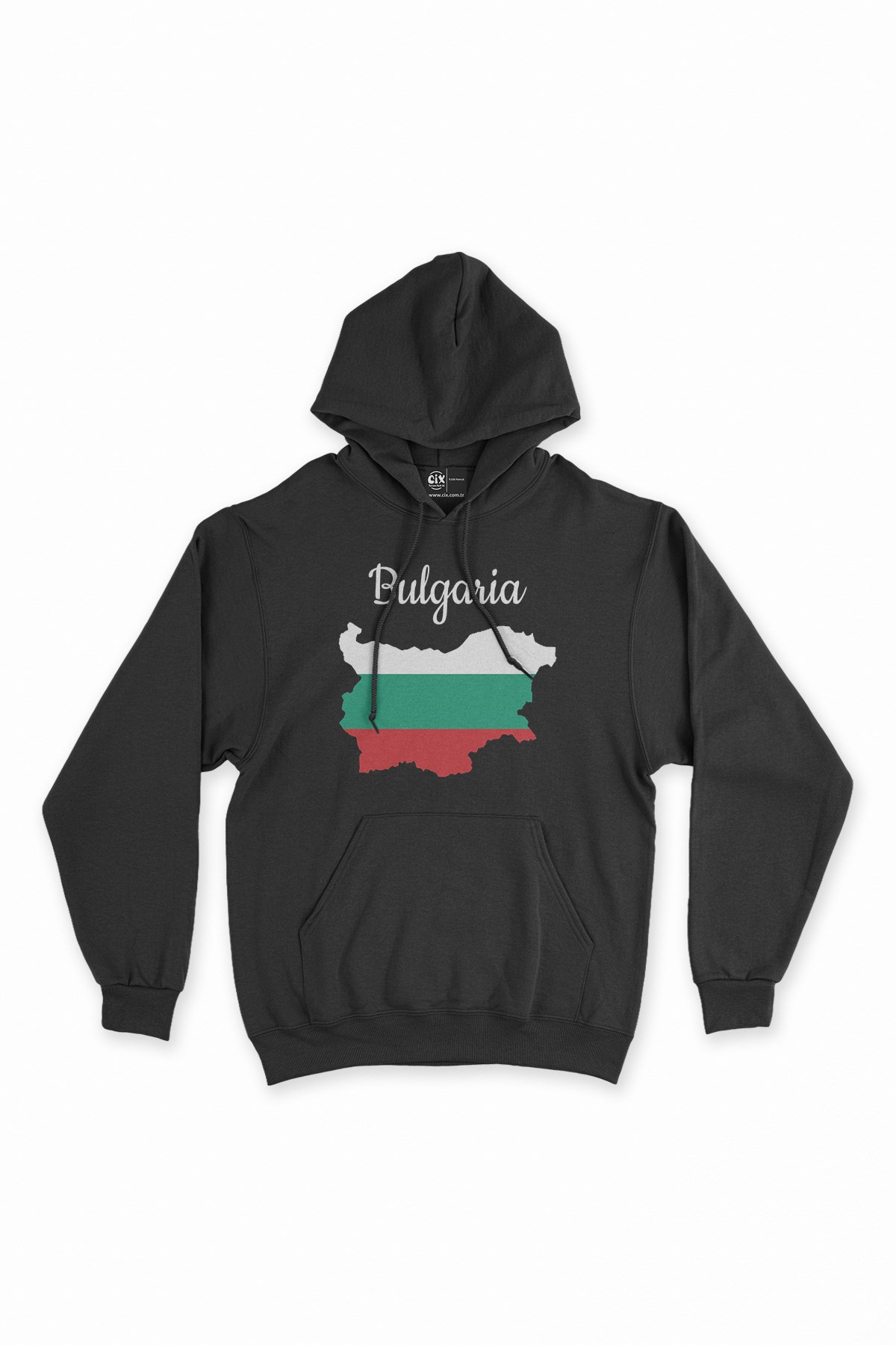 Bulgaristan Haritalı ve Bayraklı Siyah Kapşonlu Sweatshirt Hoodie