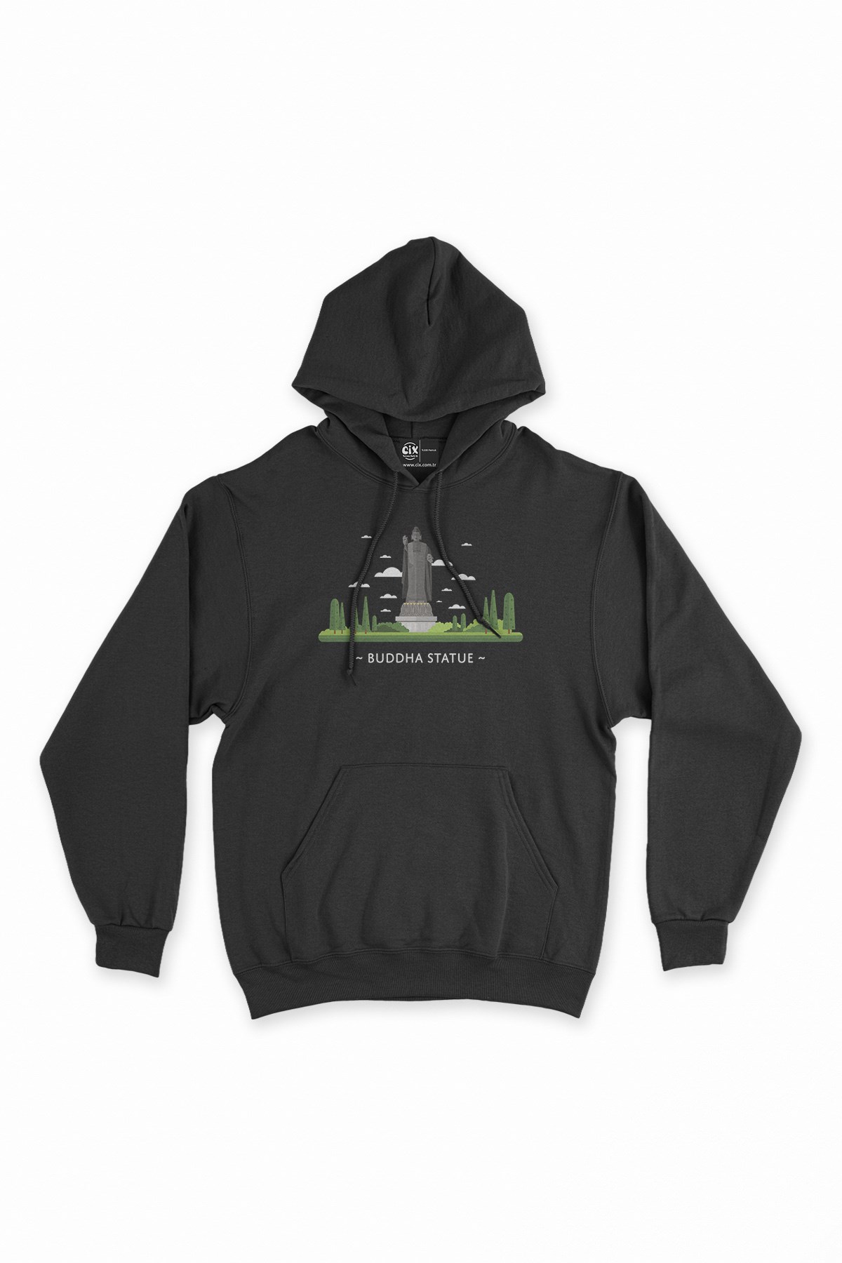 Büyük Buda Heykeli Siyah Kapşonlu Sweatshirt Hoodie