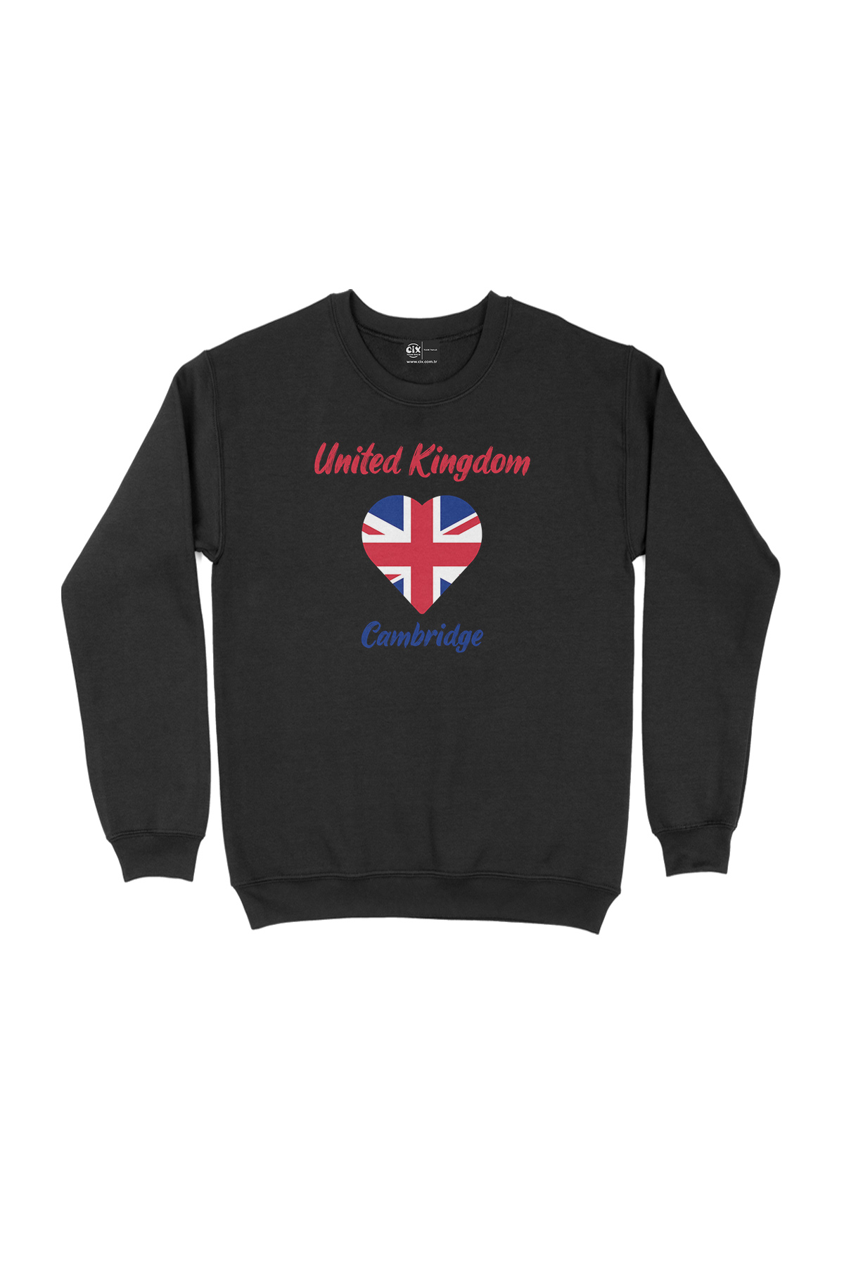 Cambridge İngiltere Bayraklı Kalpli Siyah Sweatshirt