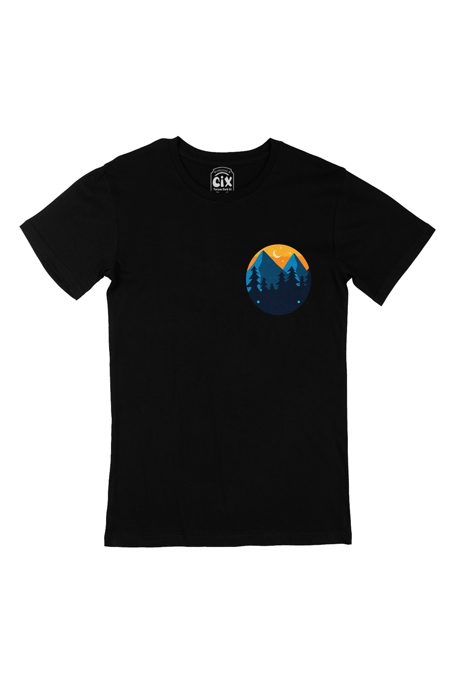 Camp Nights Cep Logo Tasarımlı Siyah Tişört