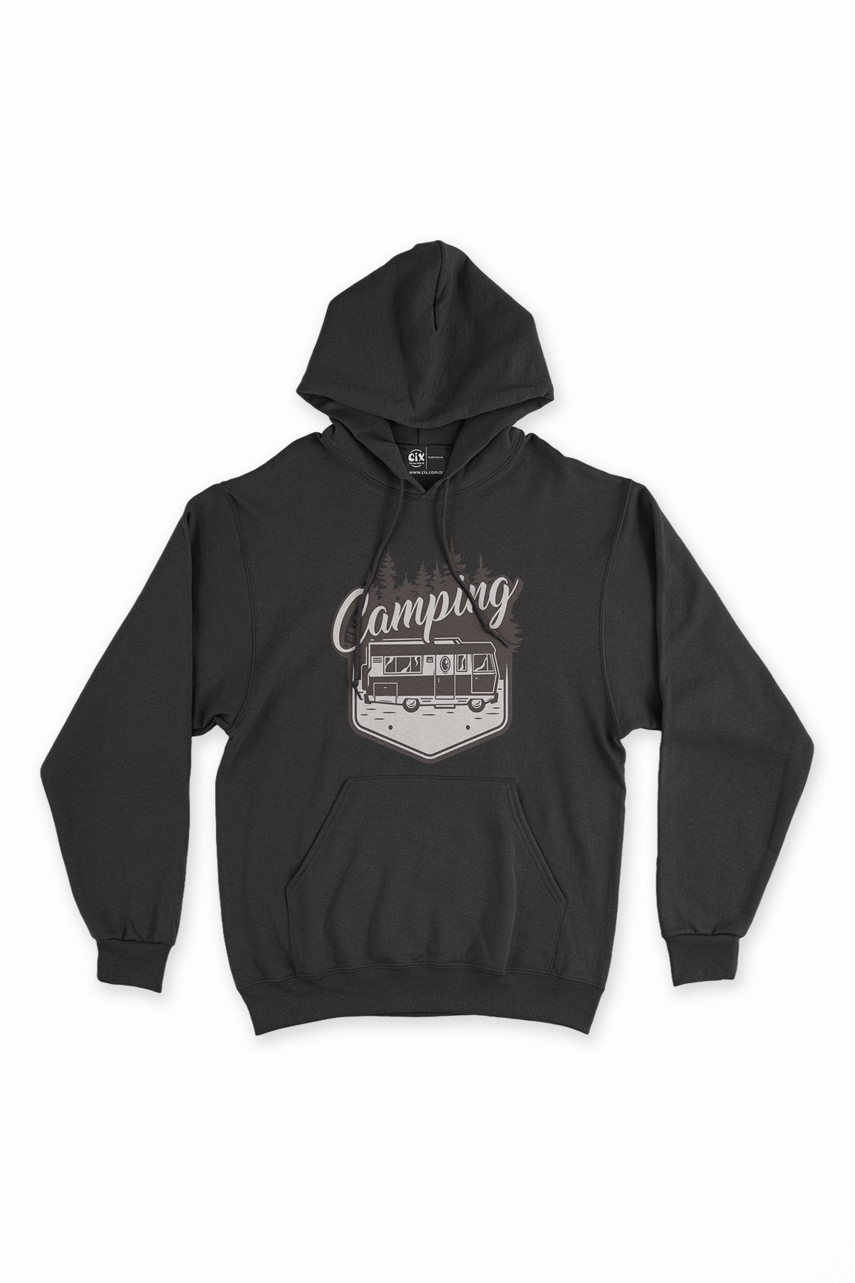 Camping Caravan Siyah Kapşonlu Sweatshirt Hoodie