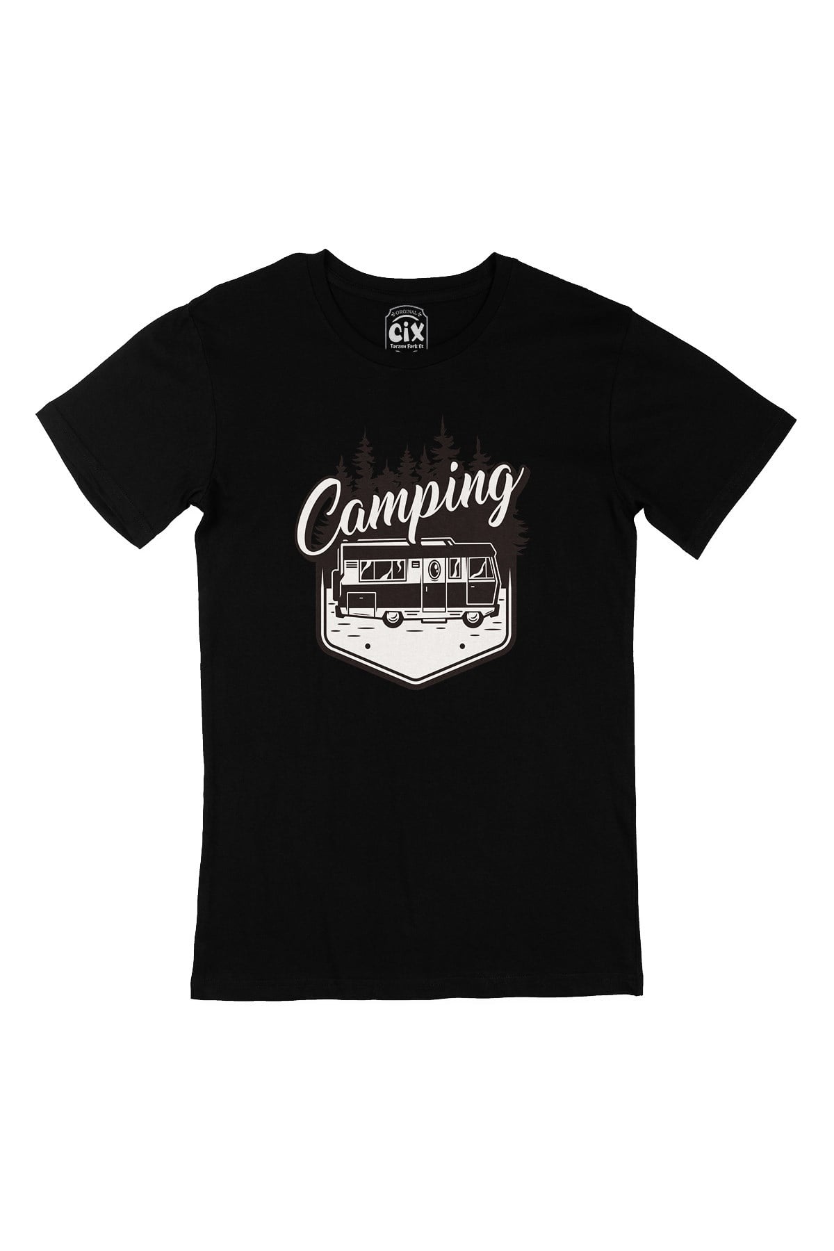 Camping Caravan Siyah Tişört