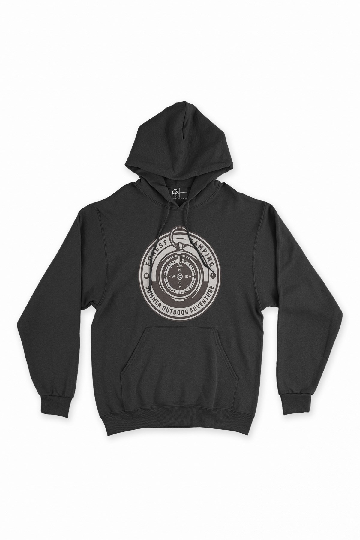 Camping Compass Siyah Kapşonlu Sweatshirt Hoodie