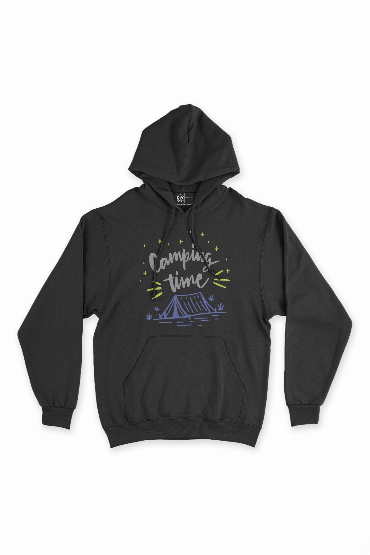 Camping Time Siyah Kapşonlu Sweatshirt Hoodie