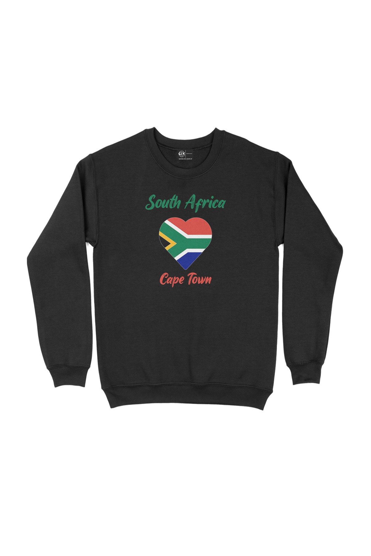 Cape Town Güney Afrika Bayraklı Kalpli Siyah Sweatshirt