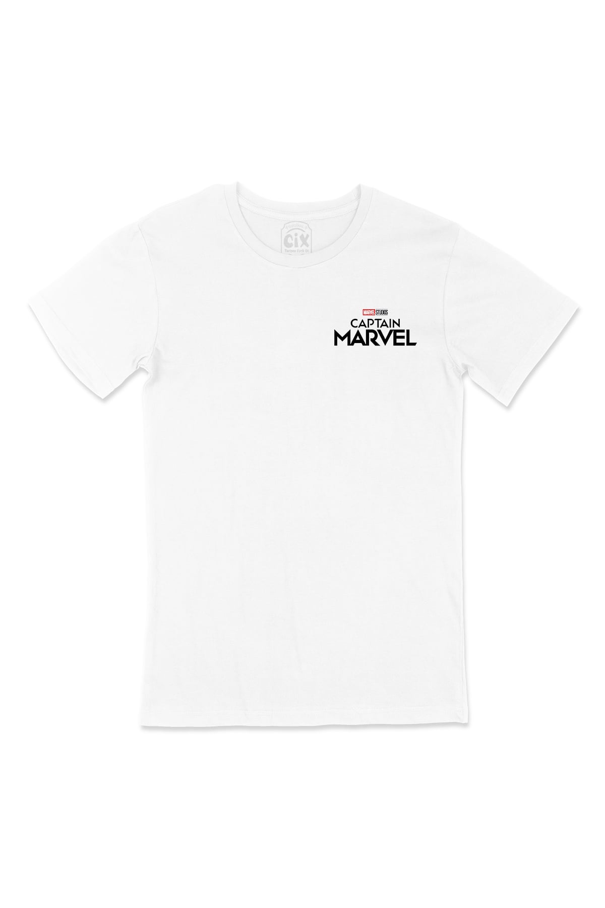 Captain Marvel Studios Cep Logo Tasarımlı Beyaz Tişört