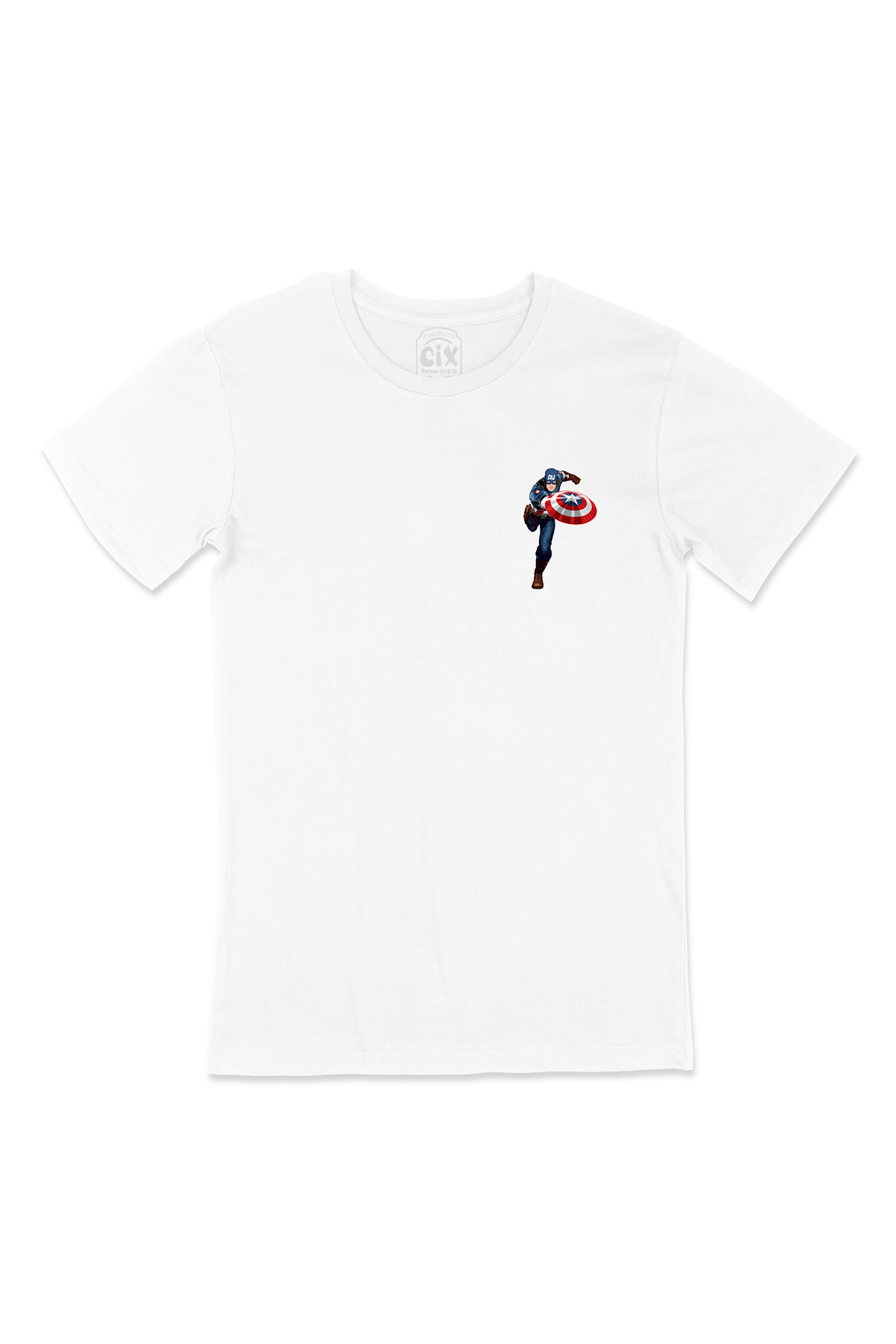 Captan America Cep Logo Tasarımlı Beyaz Tişört
