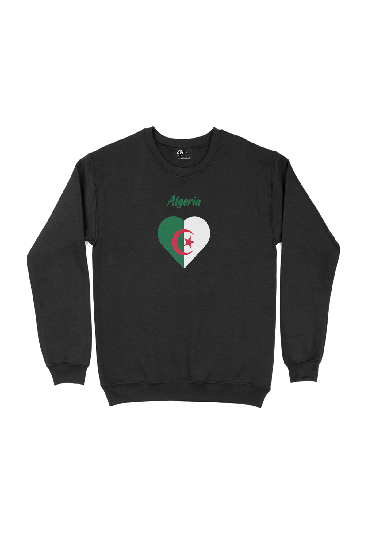 Cezayir Bayraklı Kalpli Siyah Sweatshirt