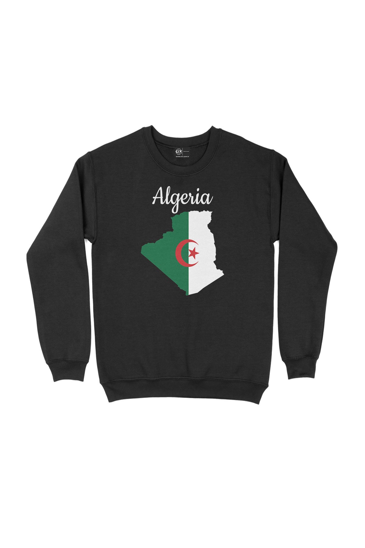 Cezayir Haritalı ve Bayraklı Siyah Sweatshirt