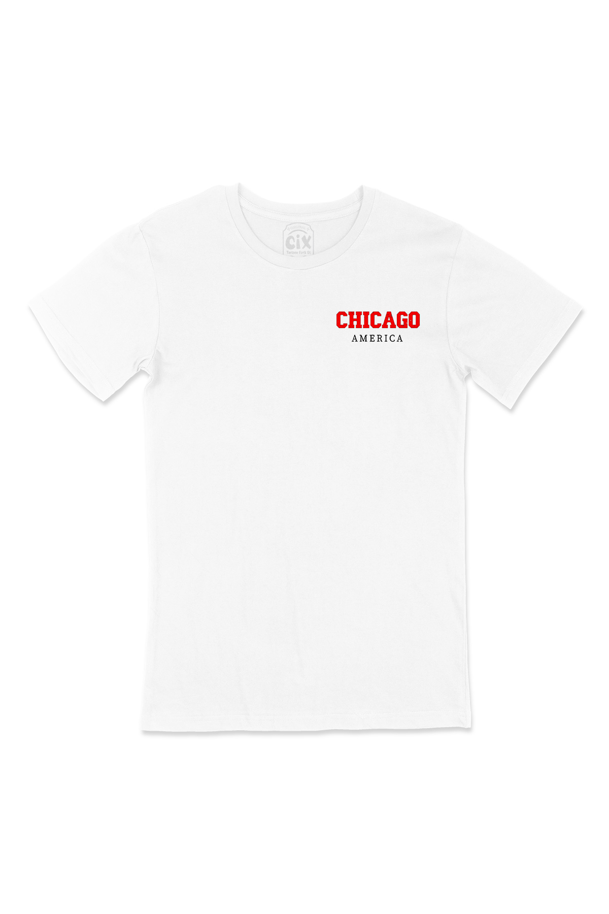 Chicago America Cep Logo Tasarımlı Beyaz Tişört
