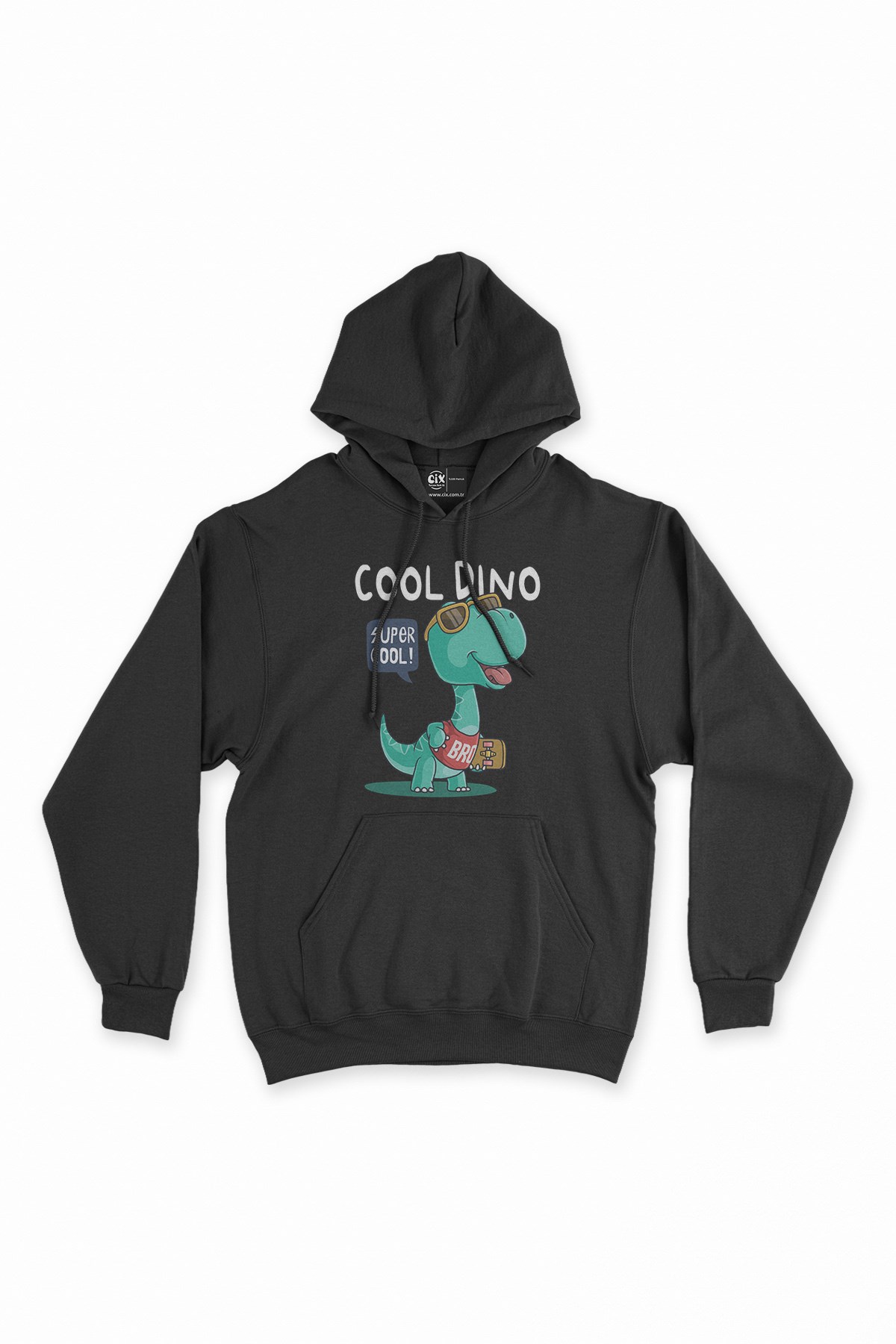Cool Dinozorlu Siyah Kapşonlu Sweatshirt Hoodie