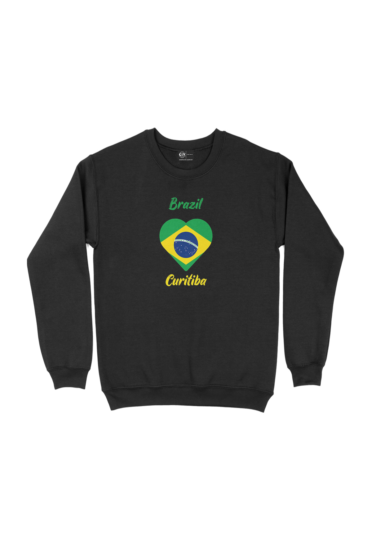 Curitiba Brezilya Bayraklı Kalpli Siyah Sweatshirt