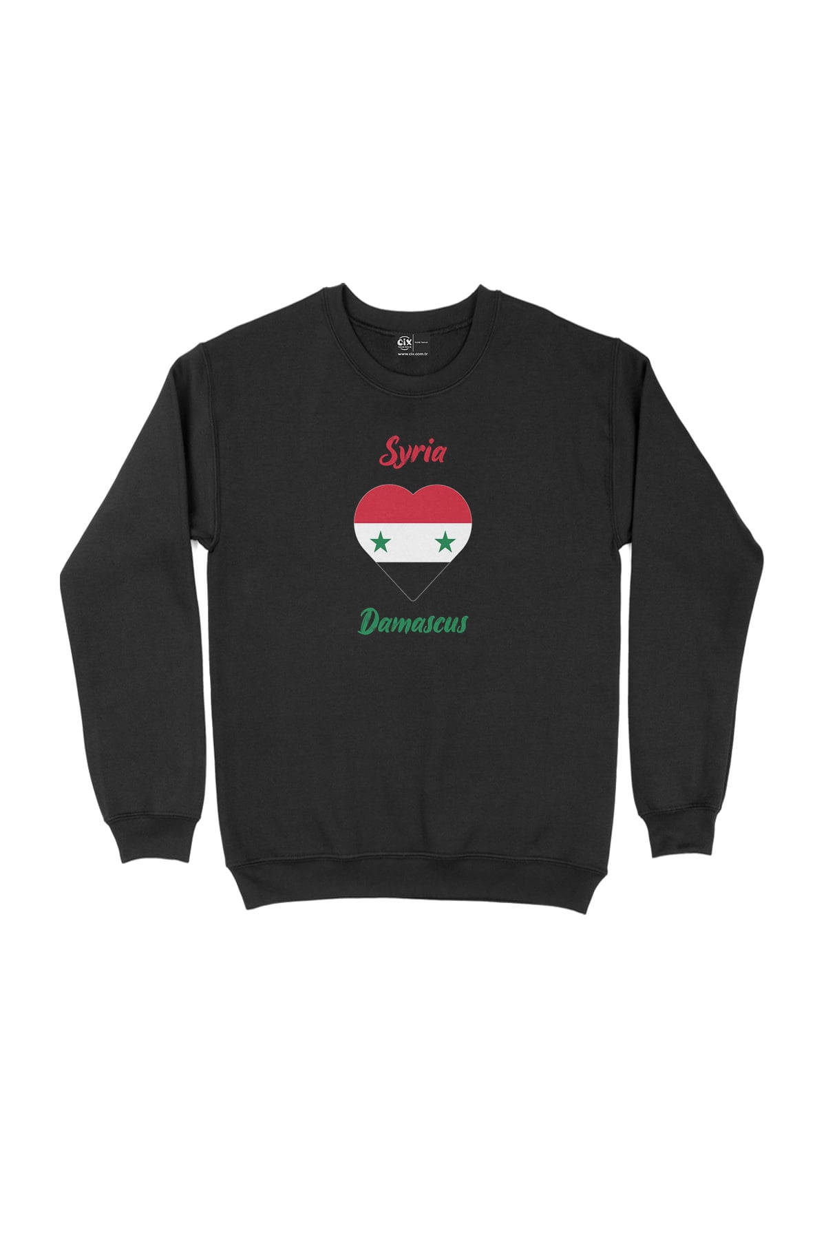 Damascus Suriye Bayraklı Kalpli Siyah Sweatshirt
