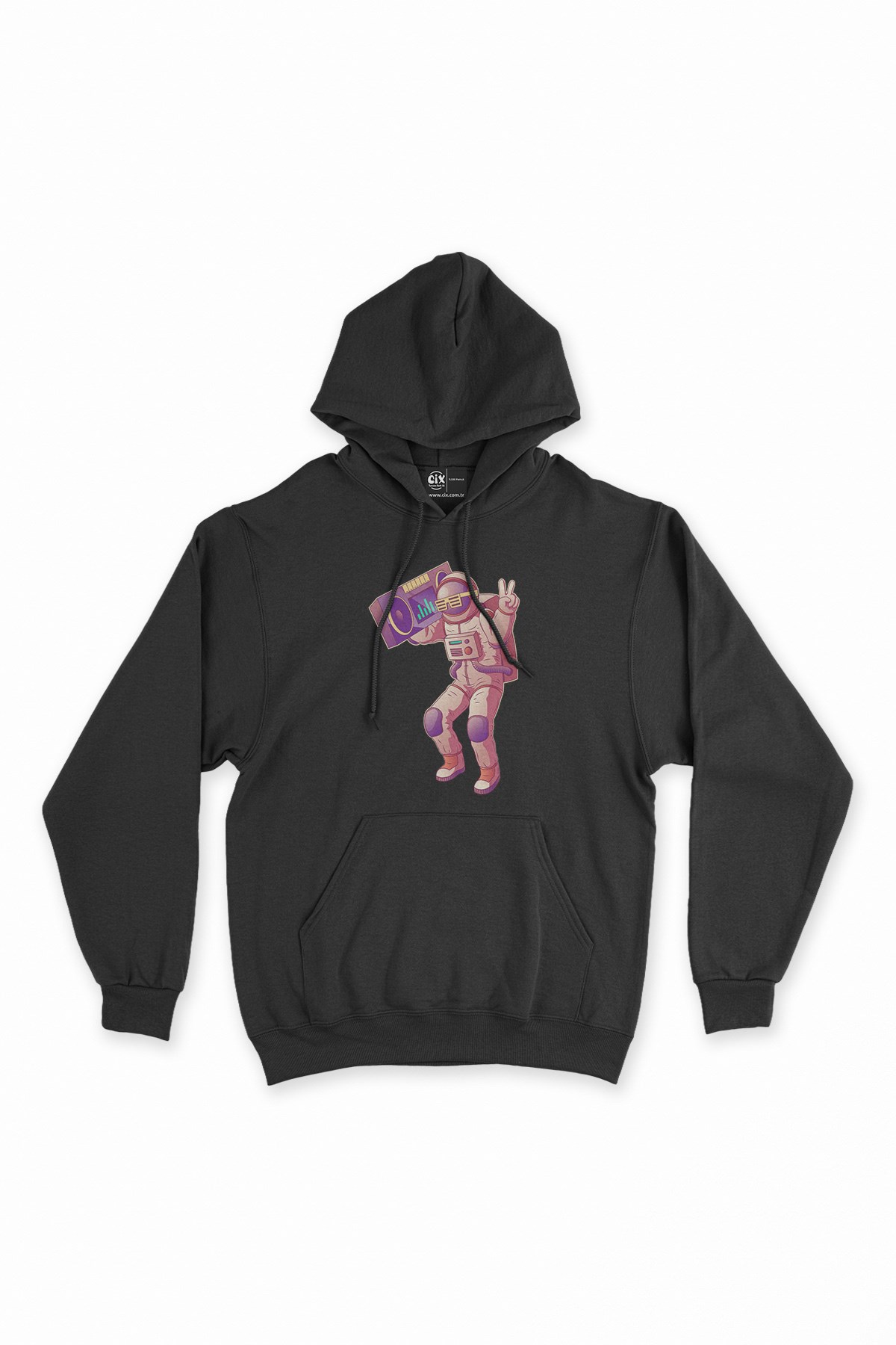 Dans Eden Astronot Siyah Kapşonlu Sweatshirt Hoodie