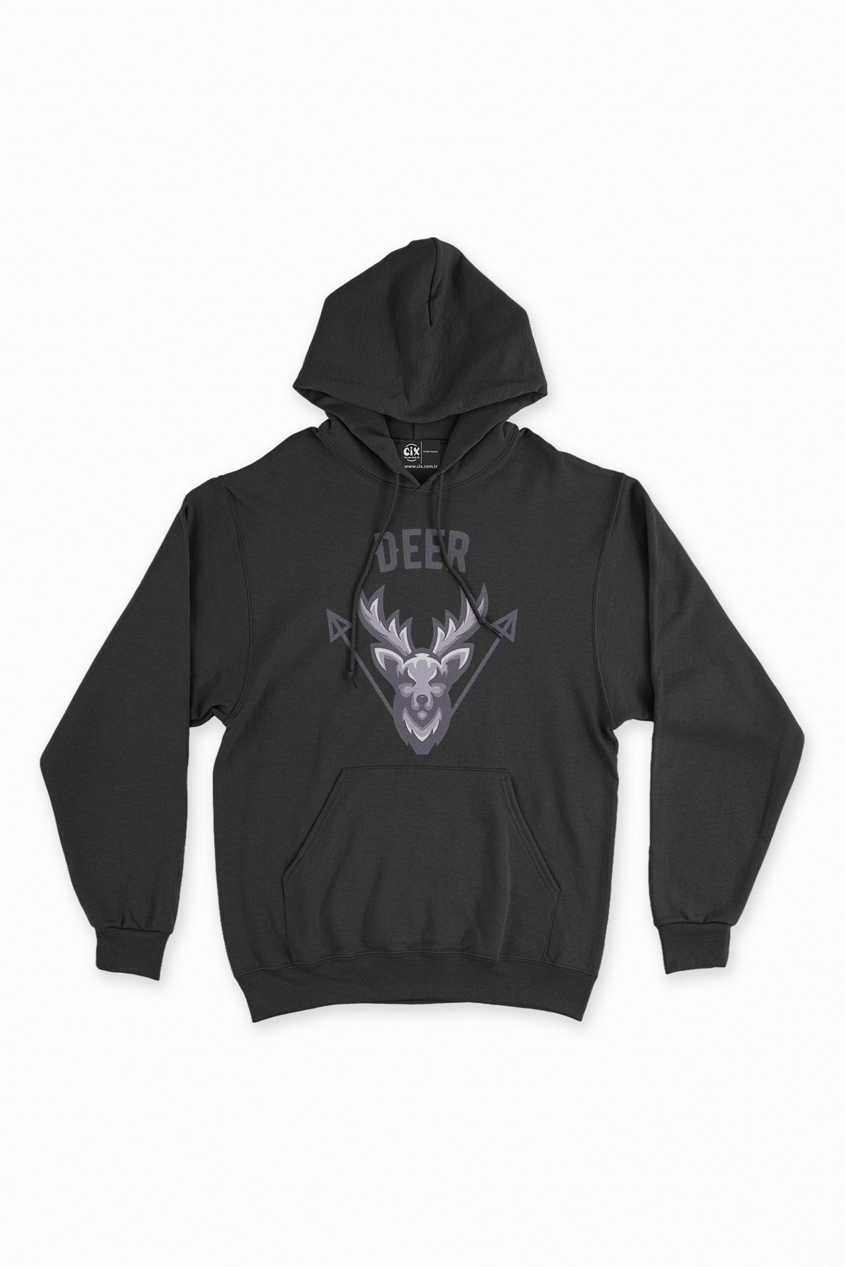 Deer Geyik Siyah Kapşonlu Sweatshirt Hoodie