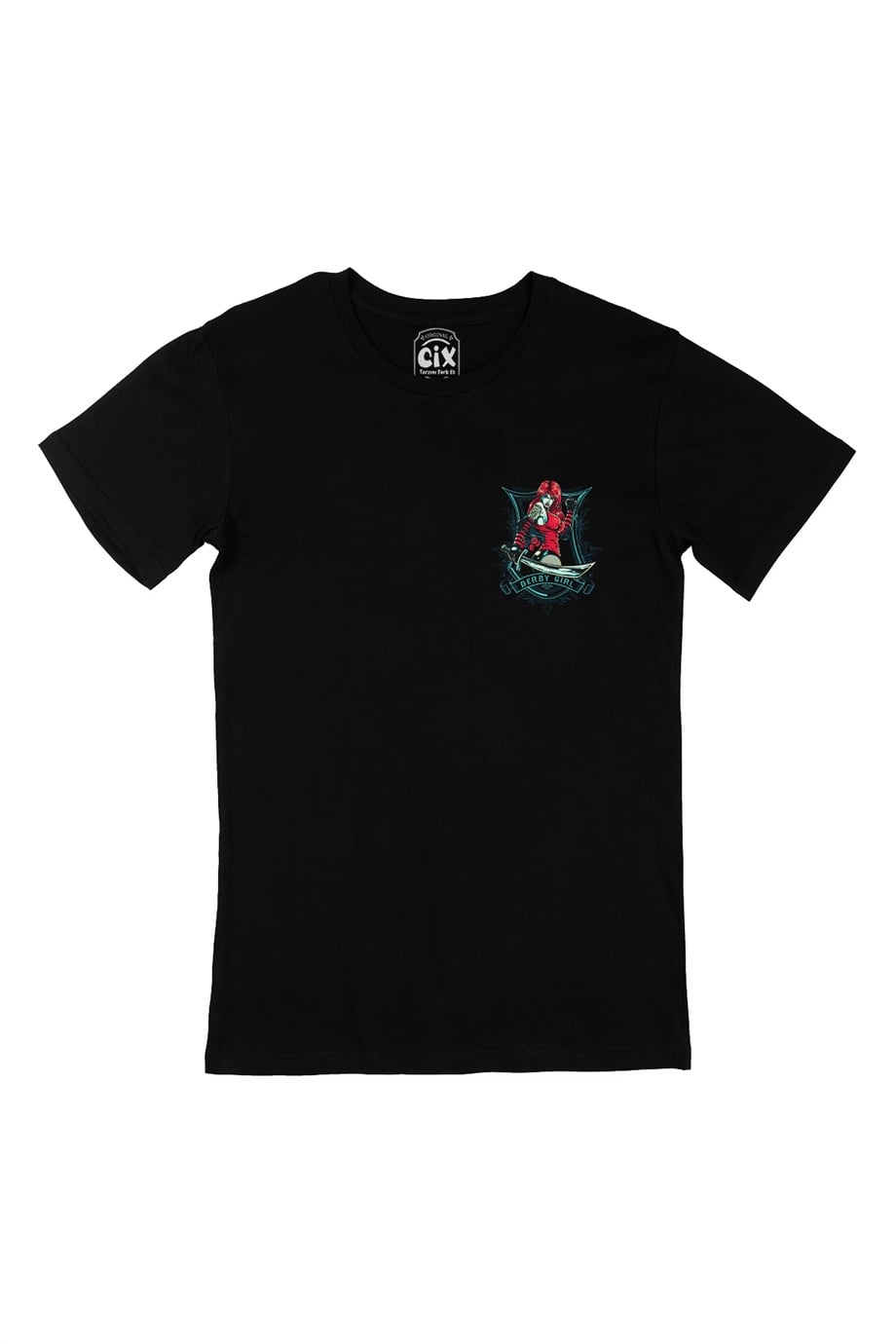 Derby Girl Cep Logo Tasarımlı Siyah Tişört