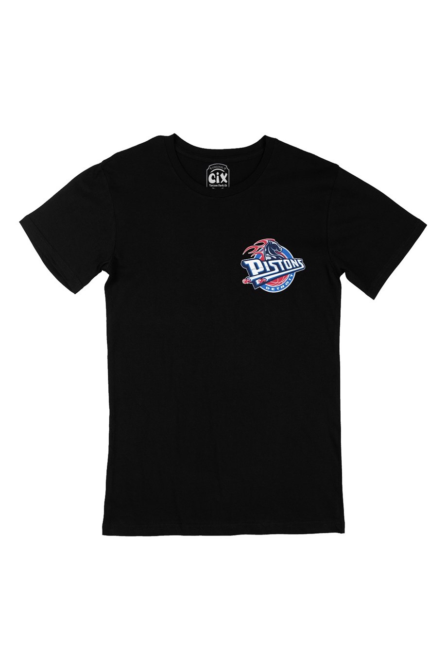 Detroit Pistons Logolu Cep Logo Tasarımlı Siyah Tişört