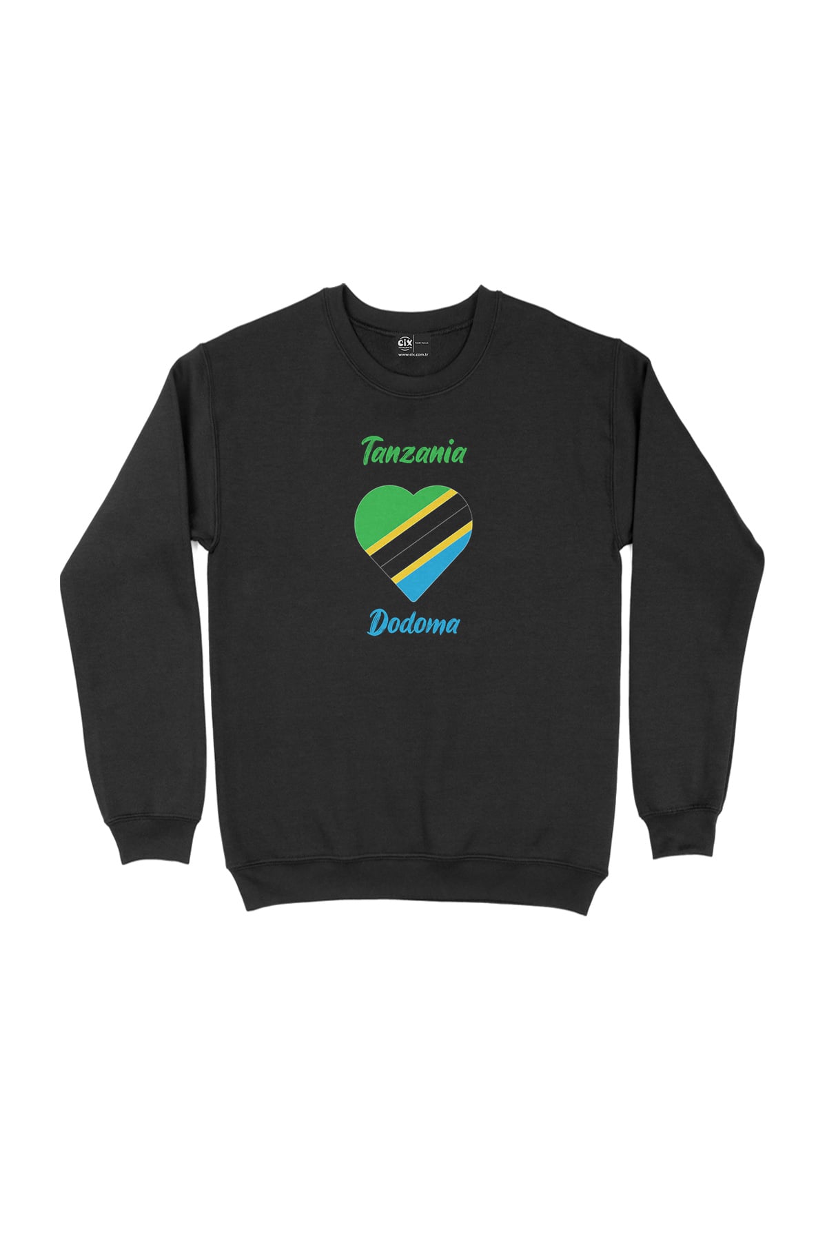 Dodoma Tanzanya Bayraklı Kalpli Siyah Sweatshirt