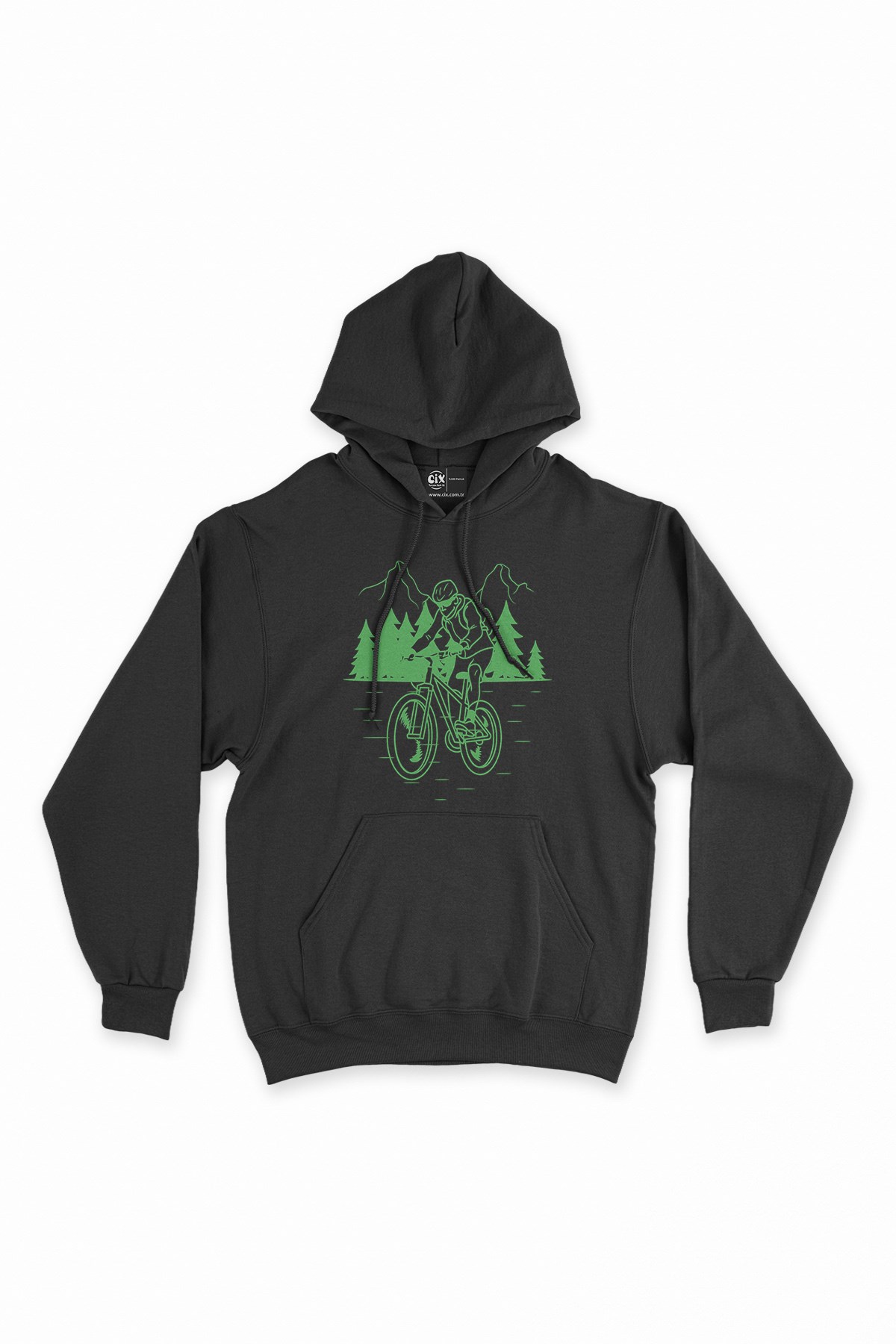 Doğa ve Bisiklet Tutkunu Siyah Kapşonlu Sweatshirt Hoodie
