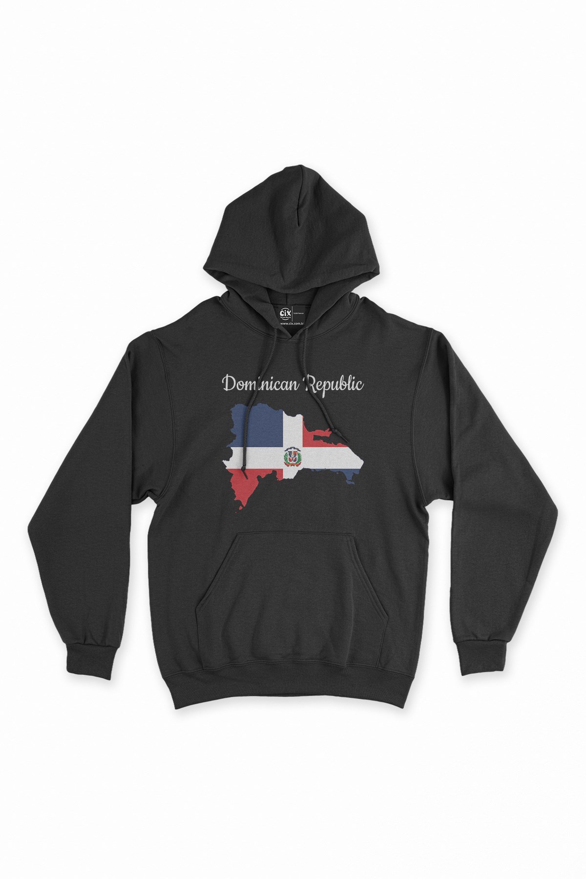 Dominik Haritalı ve Bayraklı Siyah Kapşonlu Sweatshirt Hoodie