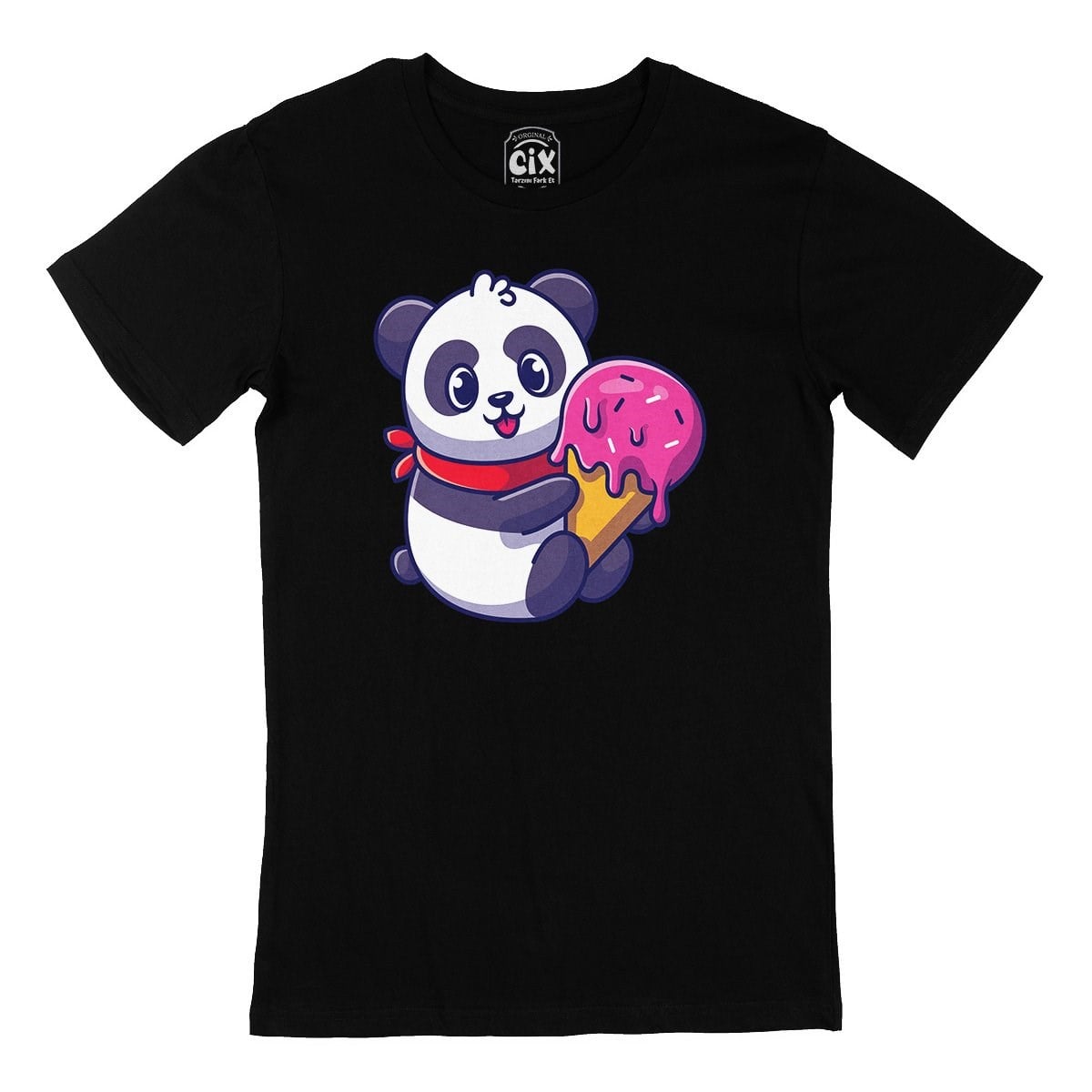 Dondurmalı Panda Siyah Tişört