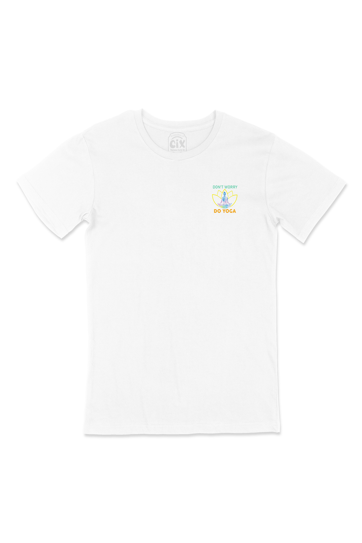 Don't Worry Do Yoga Cep Logo Tasarımlı Beyaz Tişört