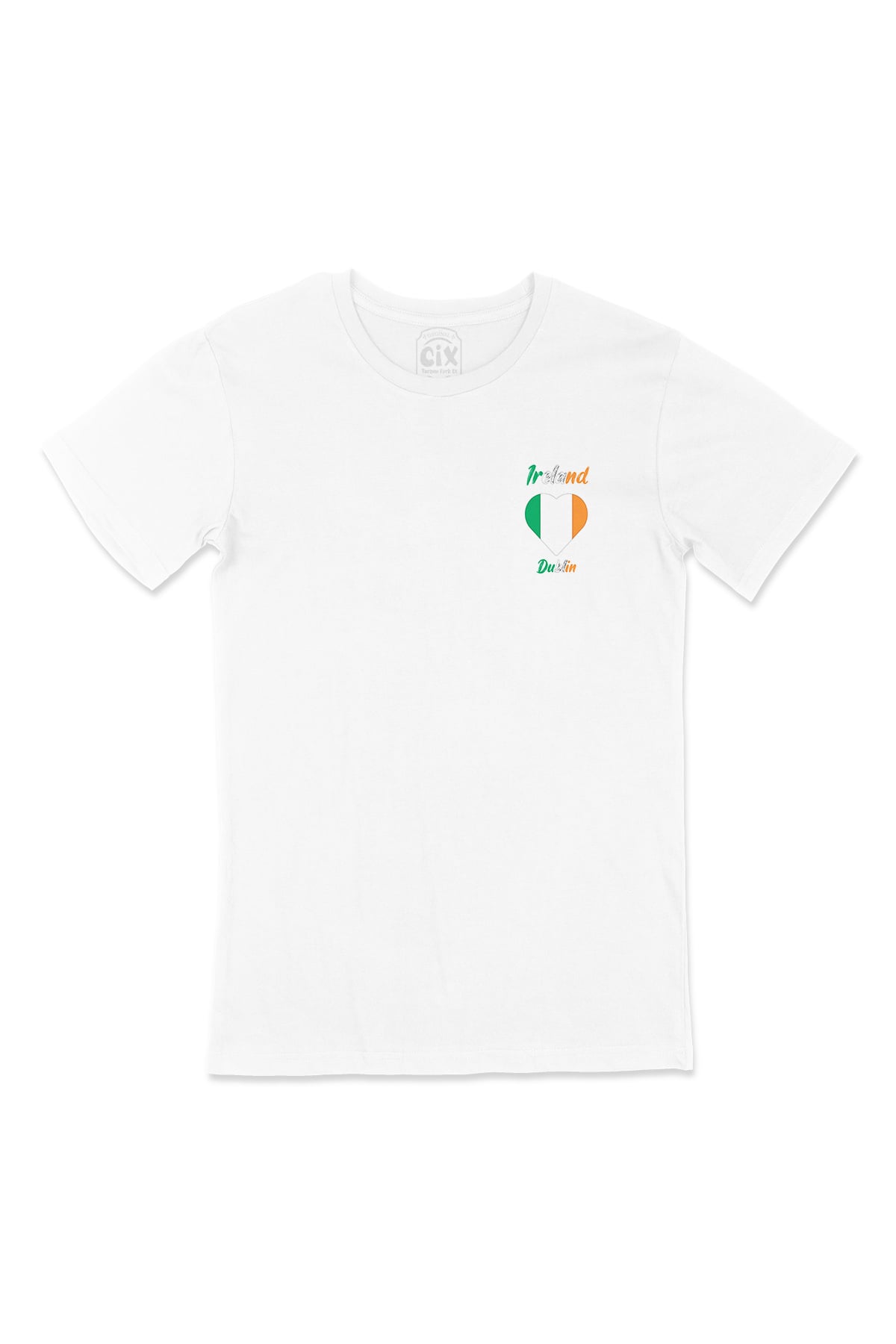 Dublin İrlanda Bayraklı Kalpli Cep Logo Tasarımlı Beyaz Tişört