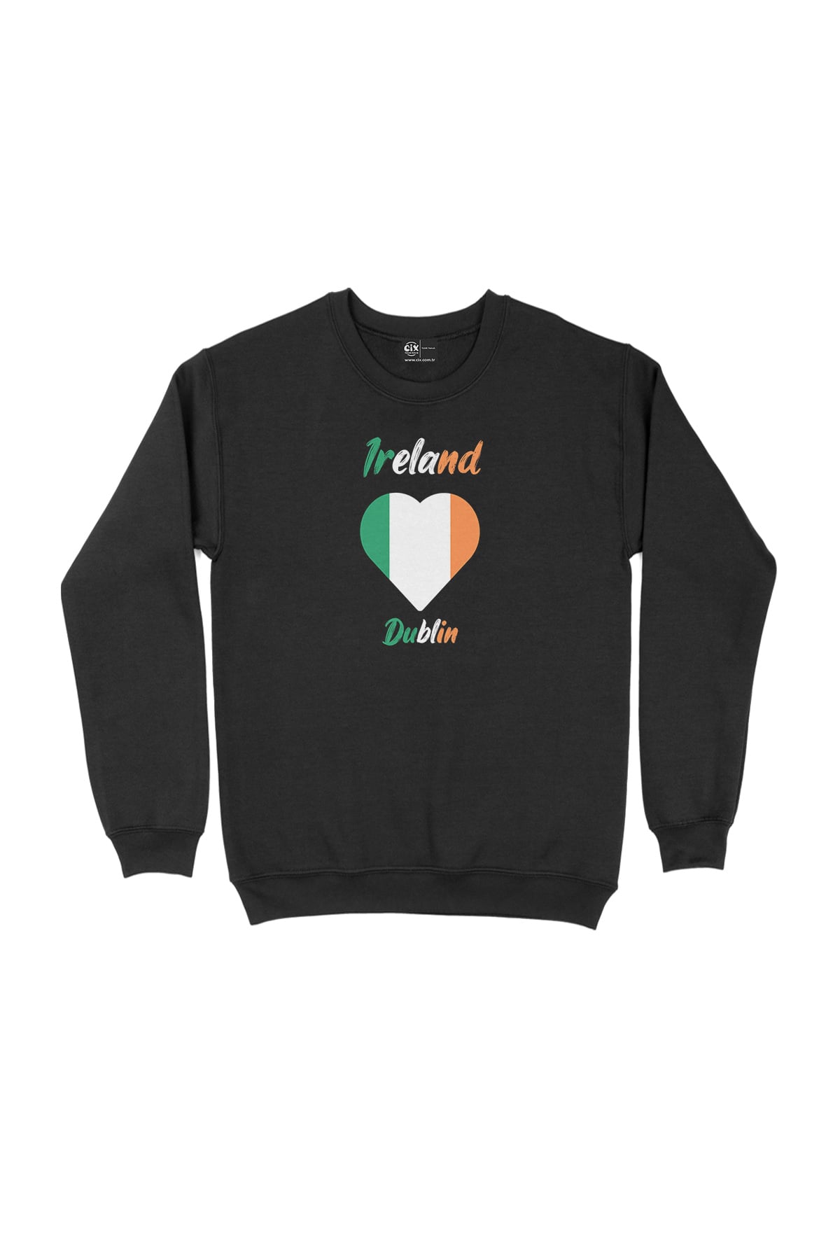 Dublin İrlanda Bayraklı Kalpli Siyah Sweatshirt