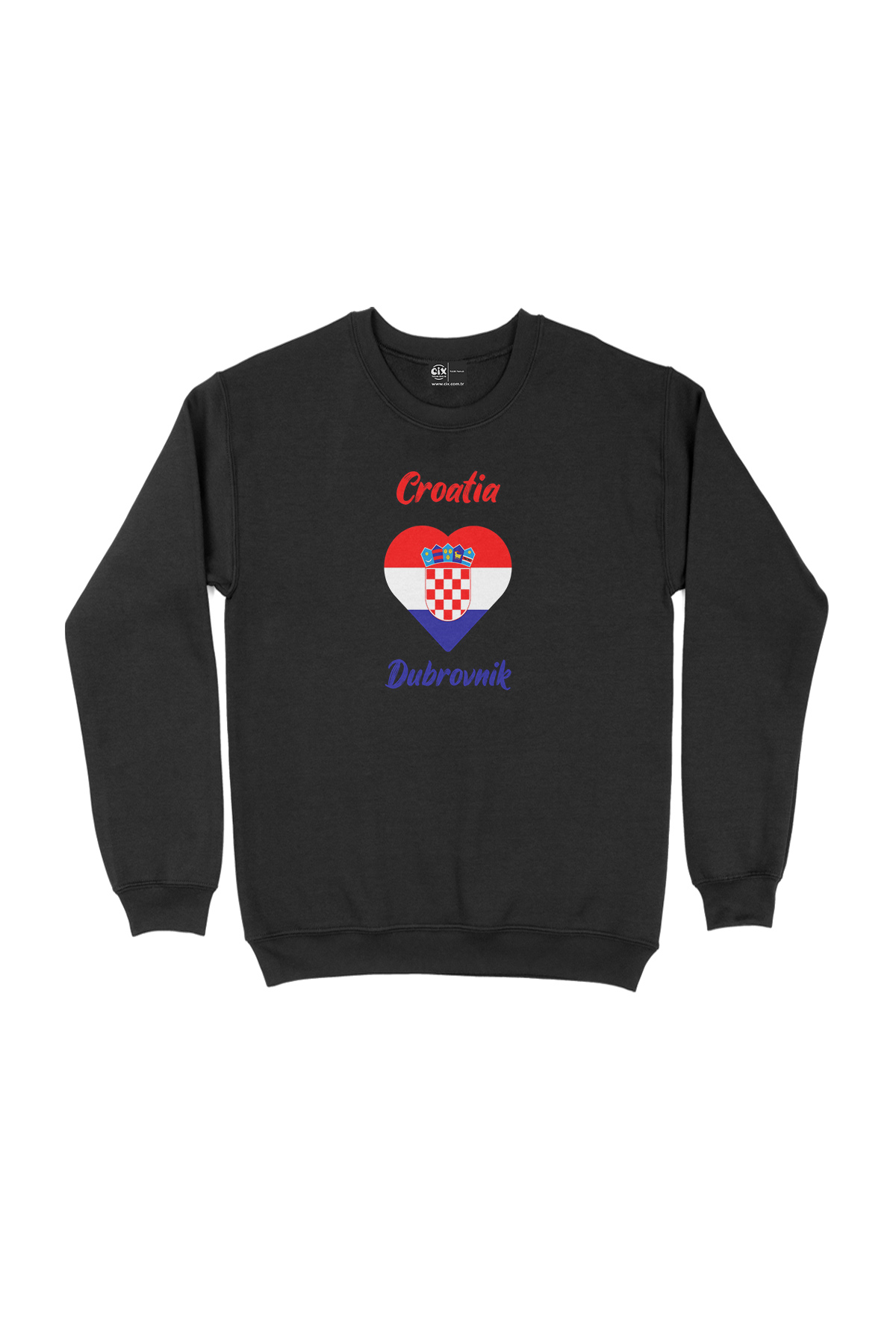 Dubrovnik Hırvatistan Bayraklı Kalpli Siyah Sweatshirt