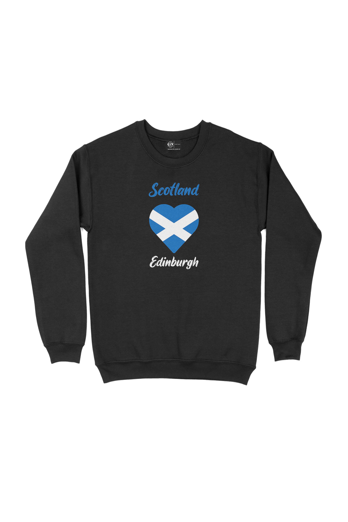 Edinburgh İskoçya Bayraklı Kalpli Siyah Sweatshirt