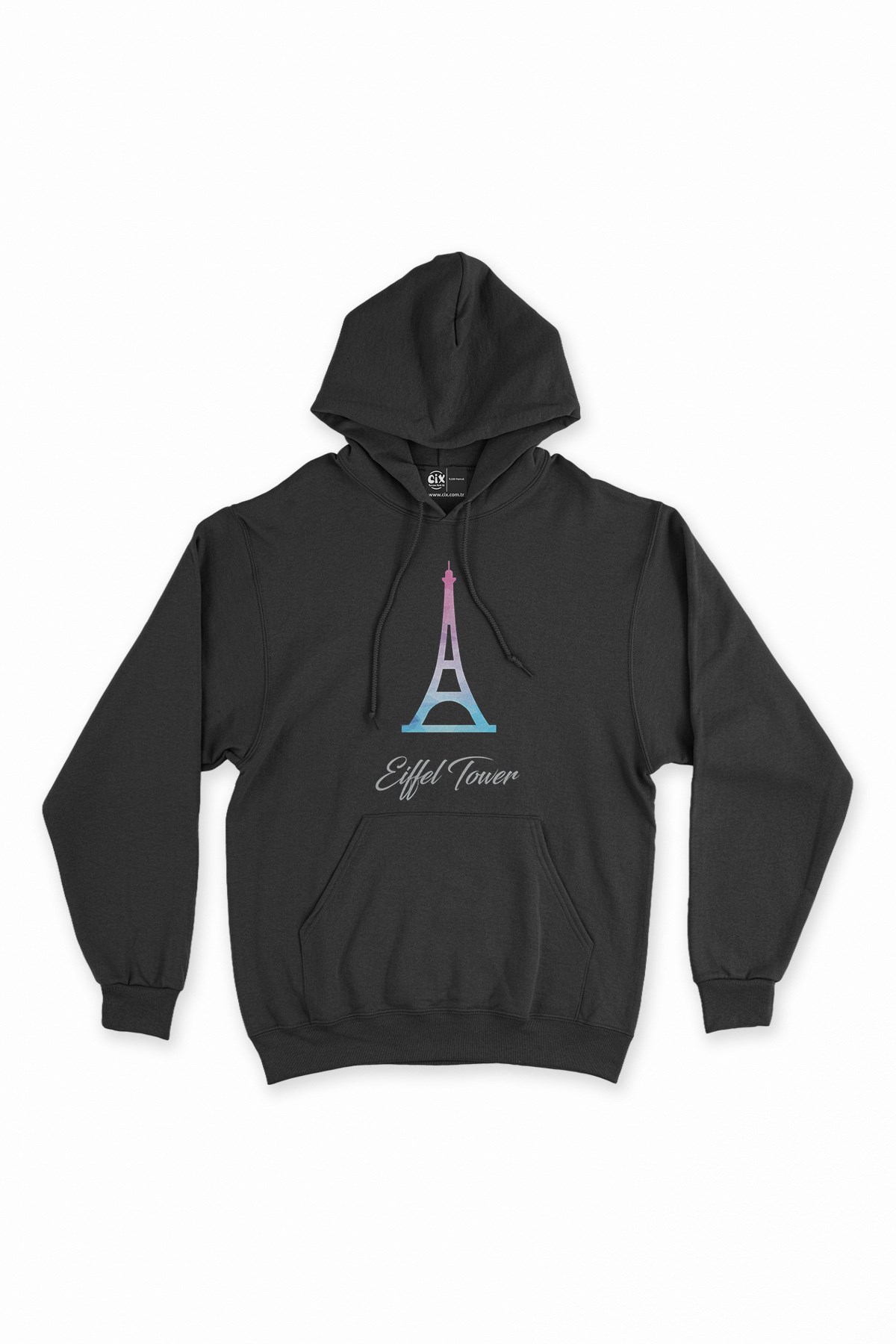 Eiffel Tower Siyah Kapşonlu Sweatshirt Hoodie