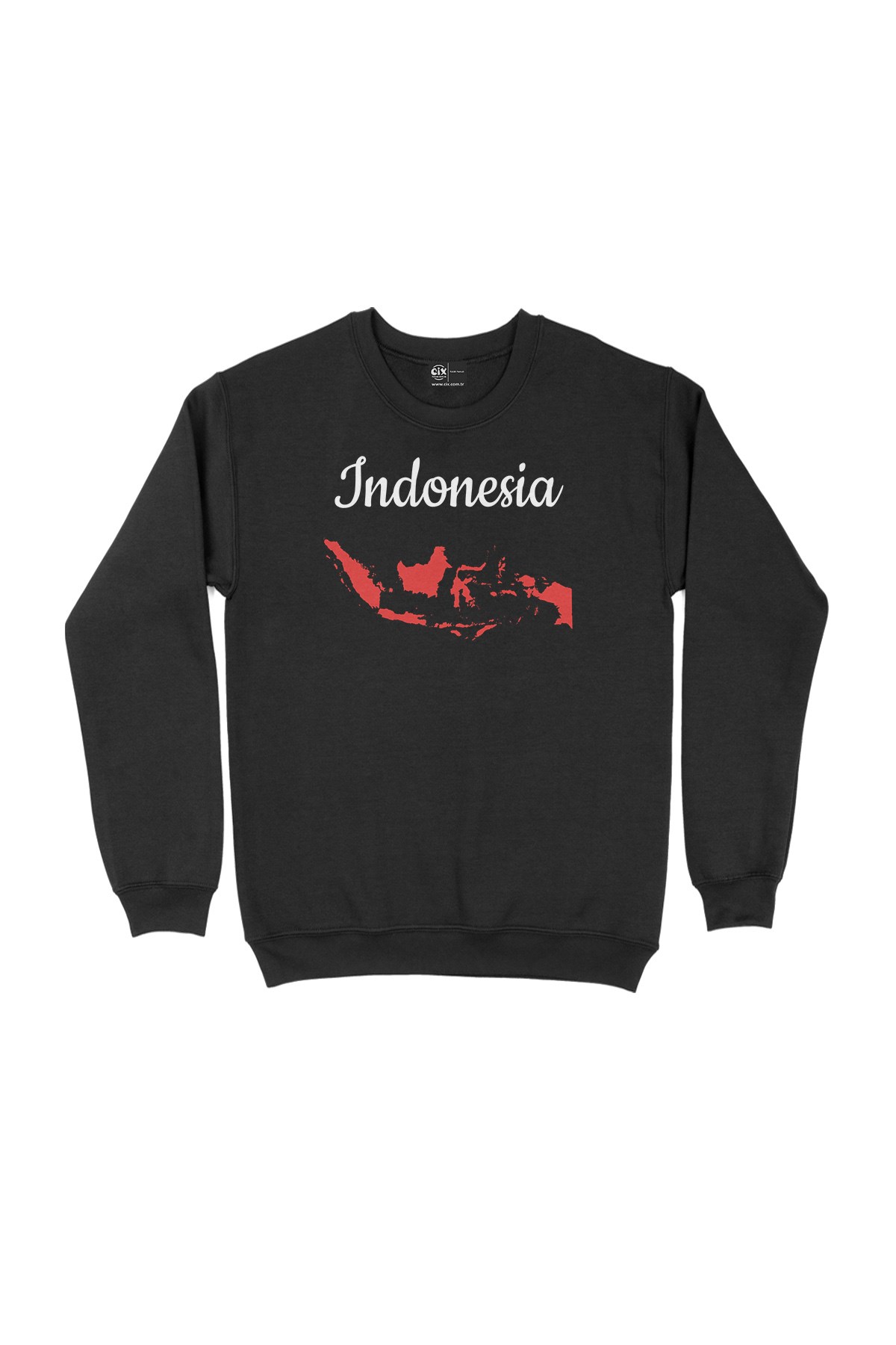 Endonezya Haritalı ve Bayraklı Siyah Sweatshirt