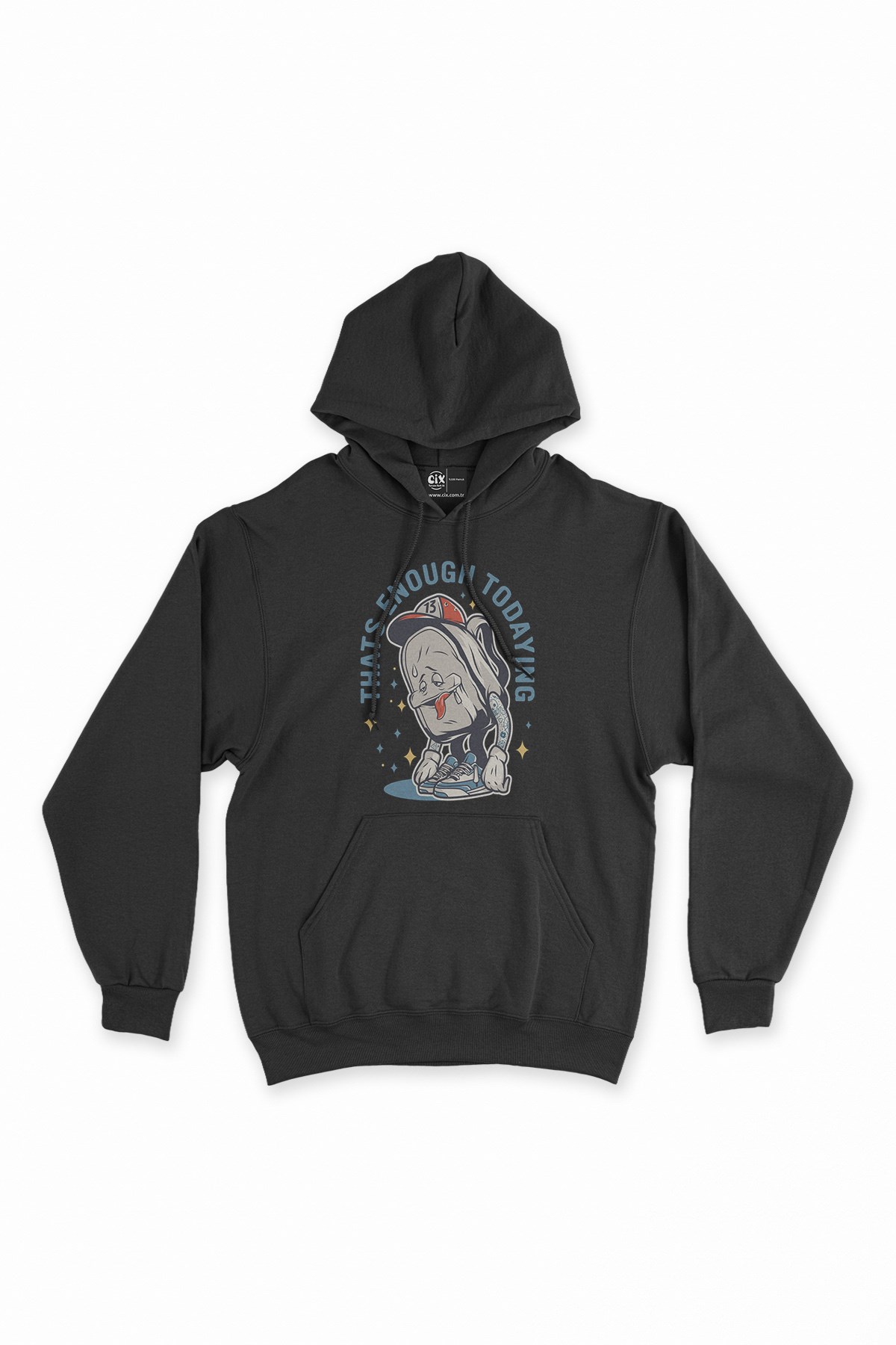 Enough Today Yorgun Siyah Kapşonlu Sweatshirt Hoodie