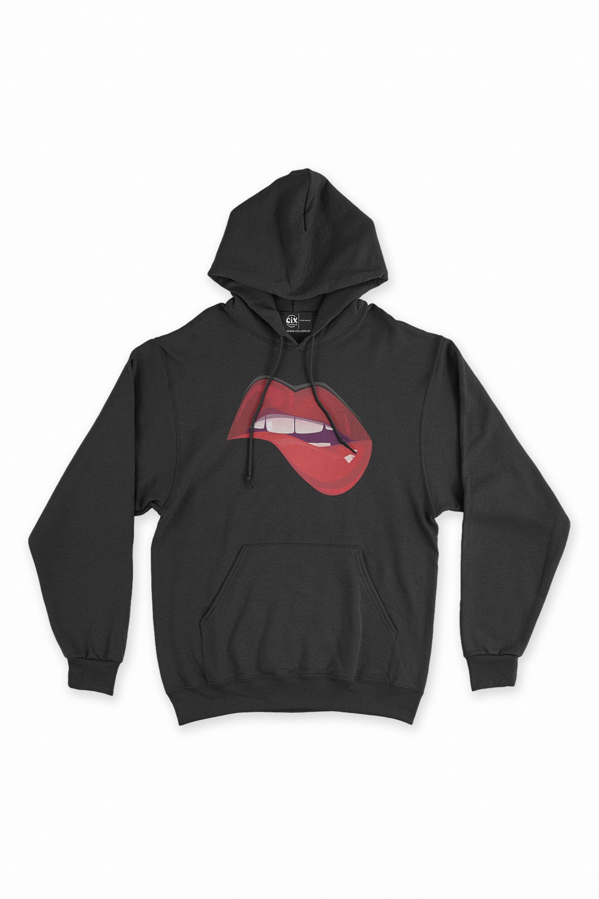 Estetik Dudak Siyah Kapşonlu Sweatshirt Hoodie