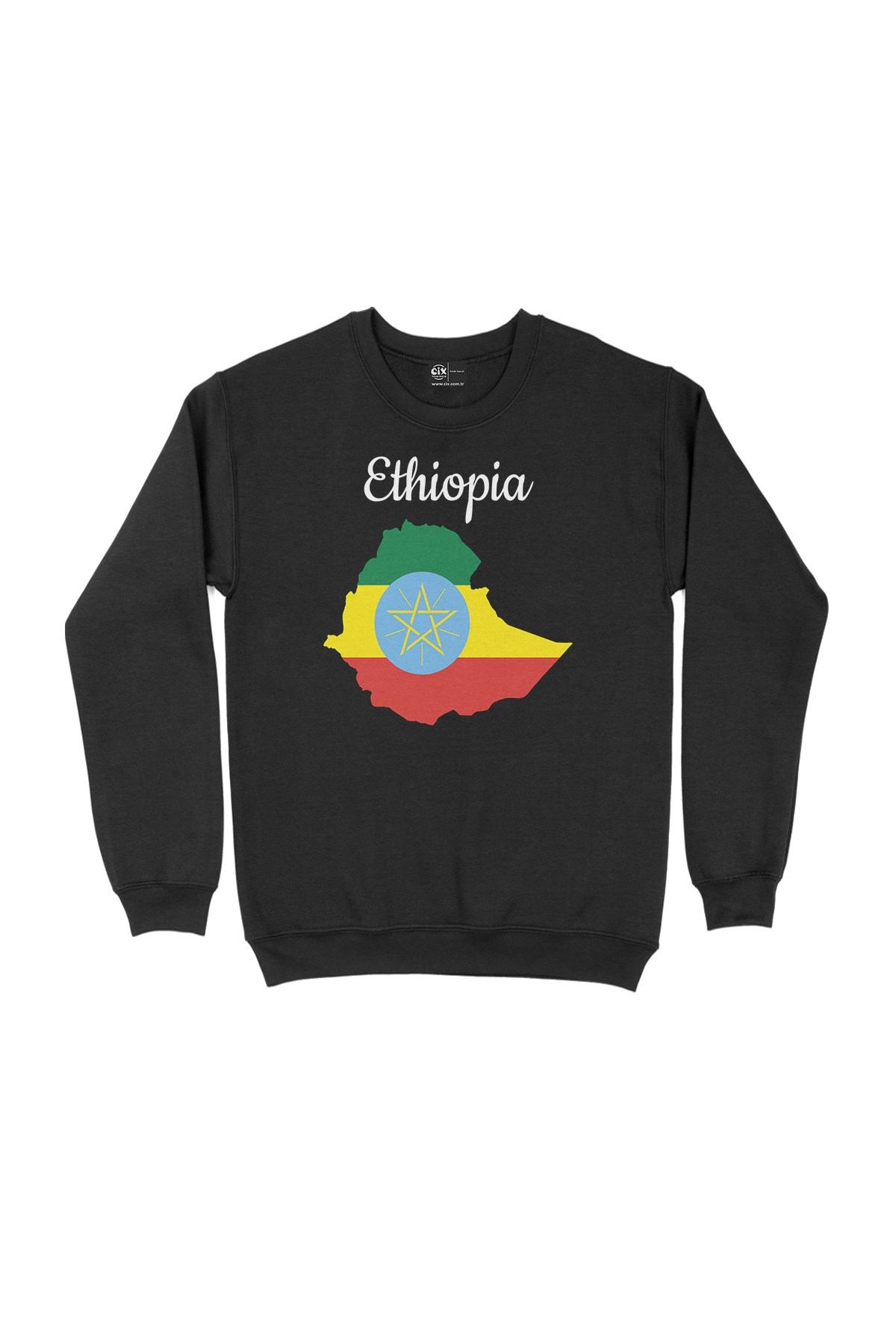 Etiyopya Haritalı ve Bayraklı Siyah Sweatshirt