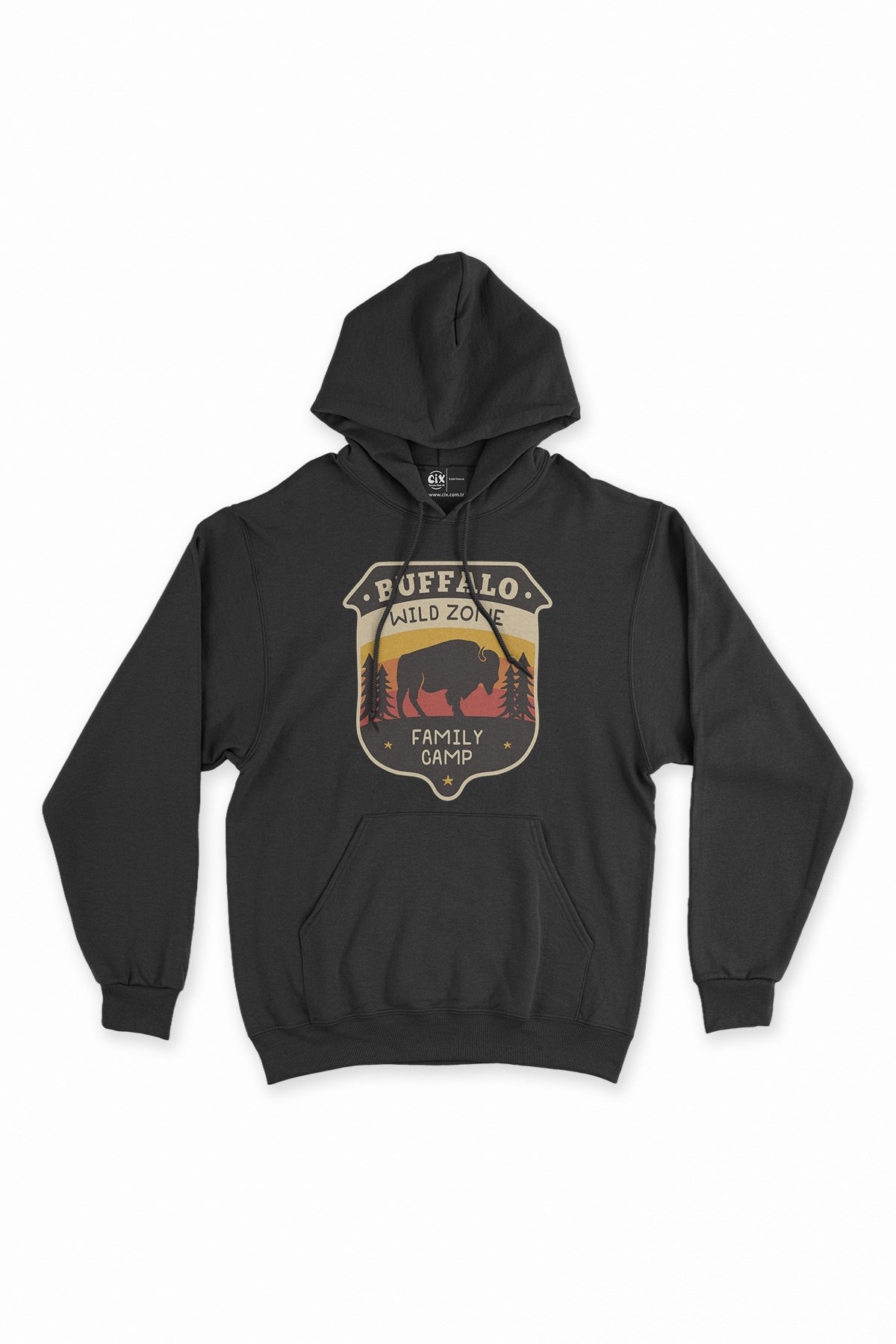 Family Camp Siyah Kapşonlu Sweatshirt Hoodie