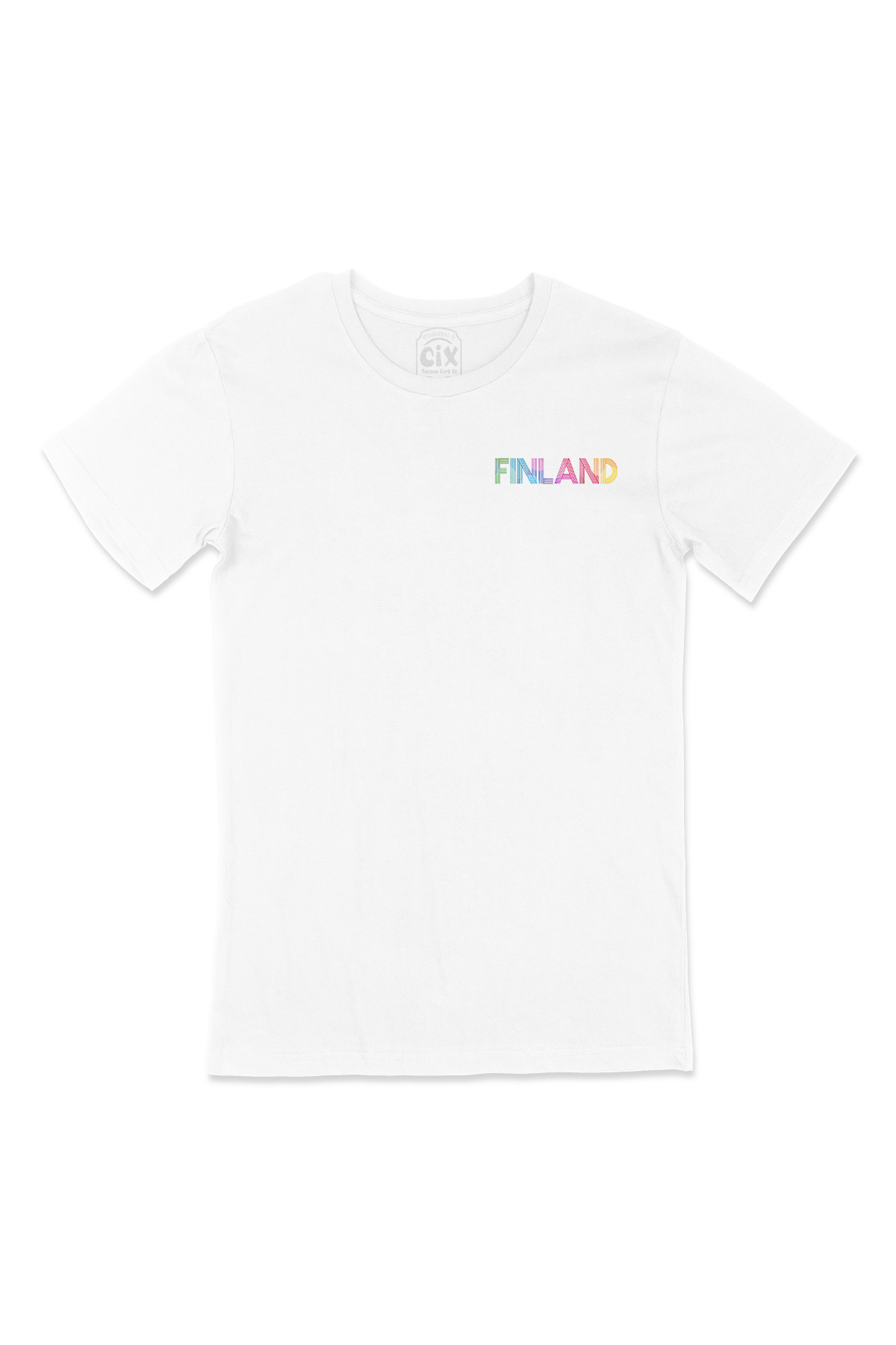 Finlandiya Cep Logo Tasarımlı Beyaz Tişört