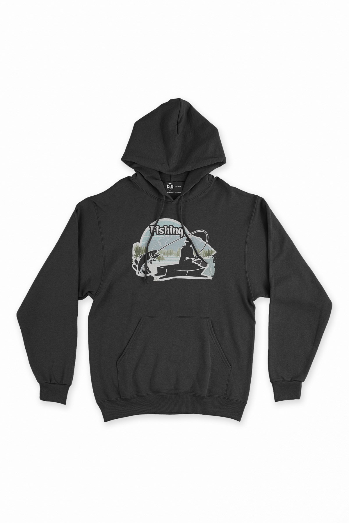 Fishing Siyah Kapşonlu Sweatshirt Hoodie