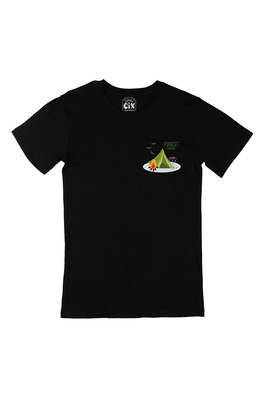 Forest Camping Cep Logo Tasarımlı Siyah Tişört