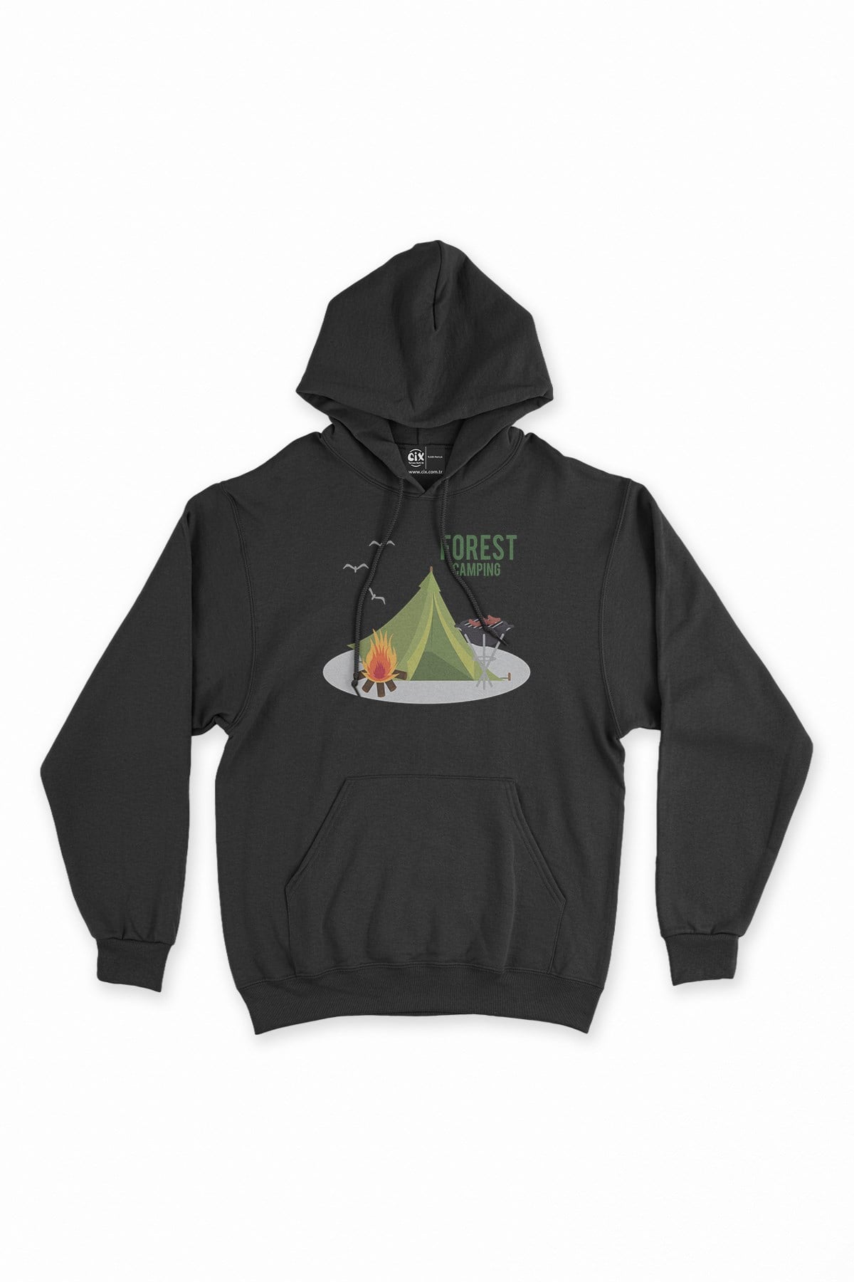 Forest Camping Siyah Kapşonlu Sweatshirt Hoodie