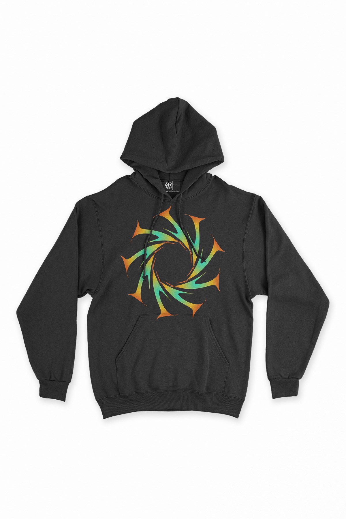 Fraktal Tasarımlı Kapşonlu Sweatshirt Hoodie