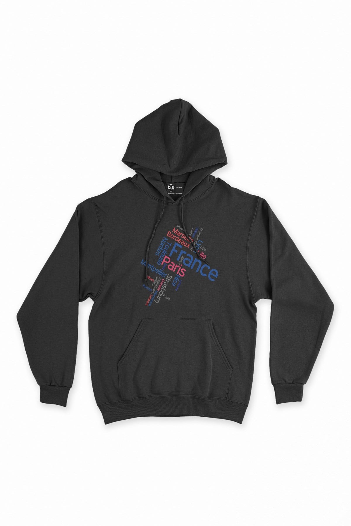Fransa Şehir İsimli Siyah Kapşonlu Sweatshirt Hoodie